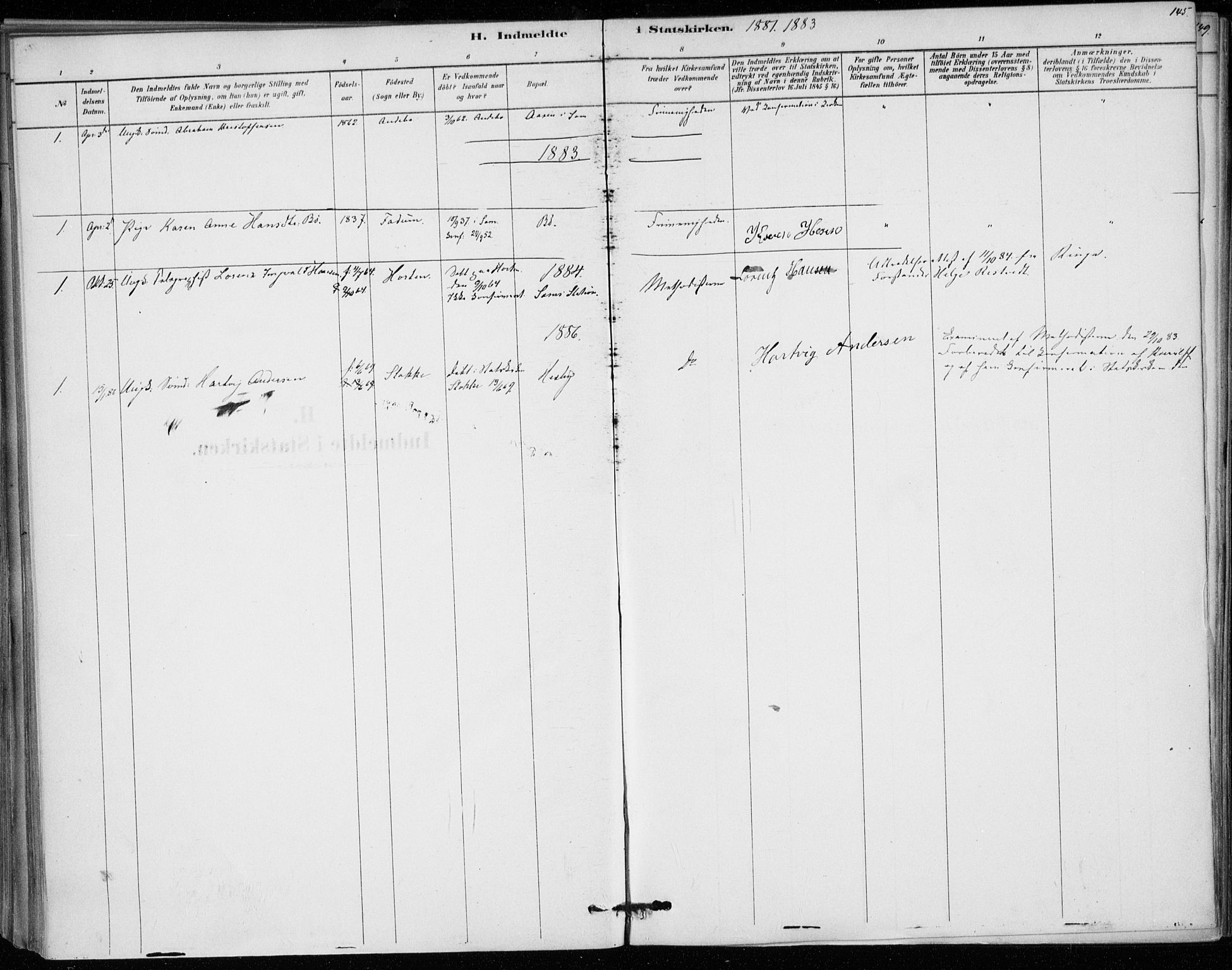 Sem kirkebøker, AV/SAKO-A-5/F/Fa/L0010: Parish register (official) no. I 10, 1878-1887, p. 145