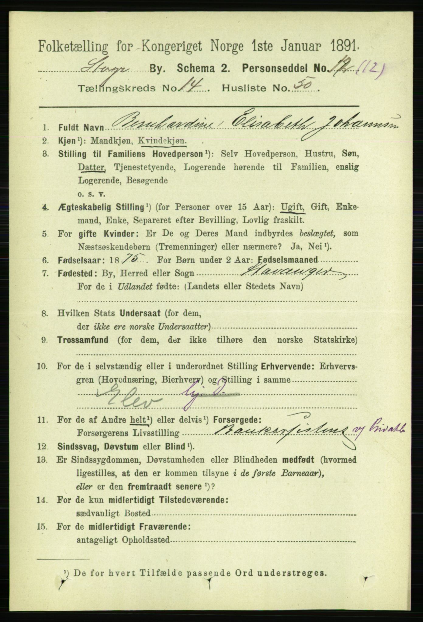 RA, 1891 census for 1103 Stavanger, 1891, p. 17436