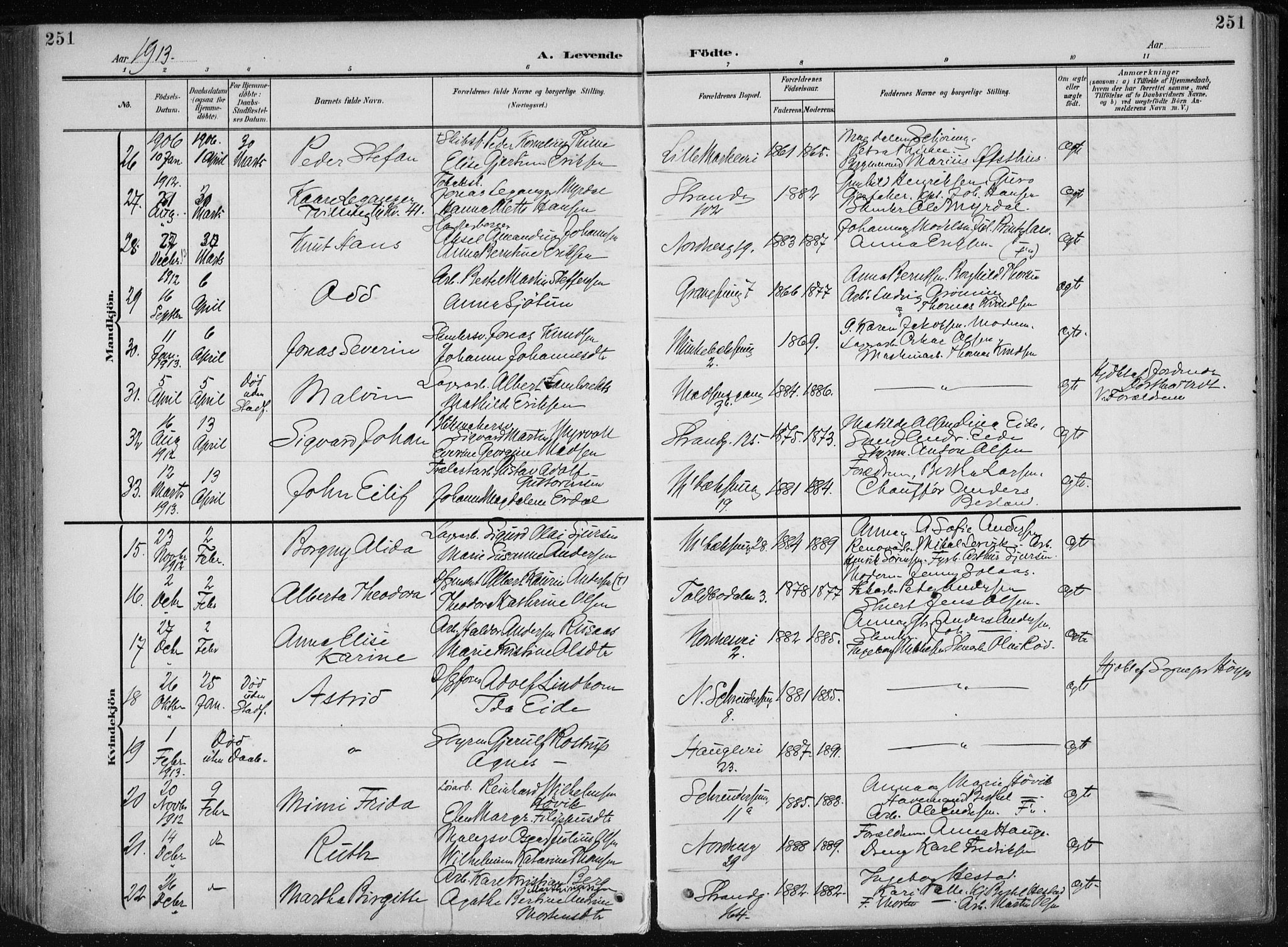 Nykirken Sokneprestembete, AV/SAB-A-77101/H/Haa/L0019: Parish register (official) no. B 7, 1904-1916, p. 251