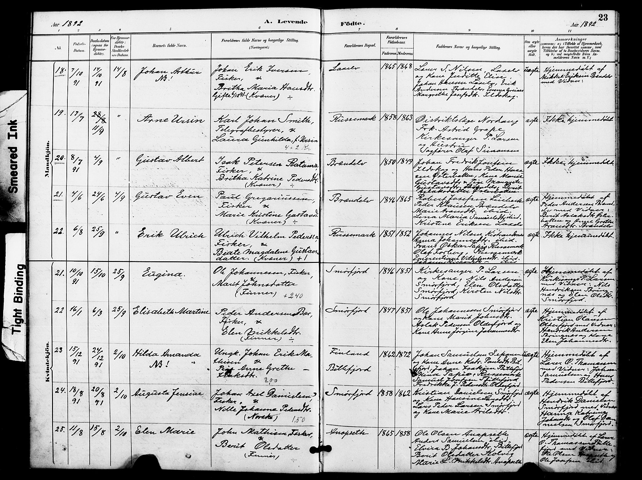 Kistrand/Porsanger sokneprestembete, SATØ/S-1351/H/Ha/L0008.kirke: Parish register (official) no. 8, 1890-1898, p. 23