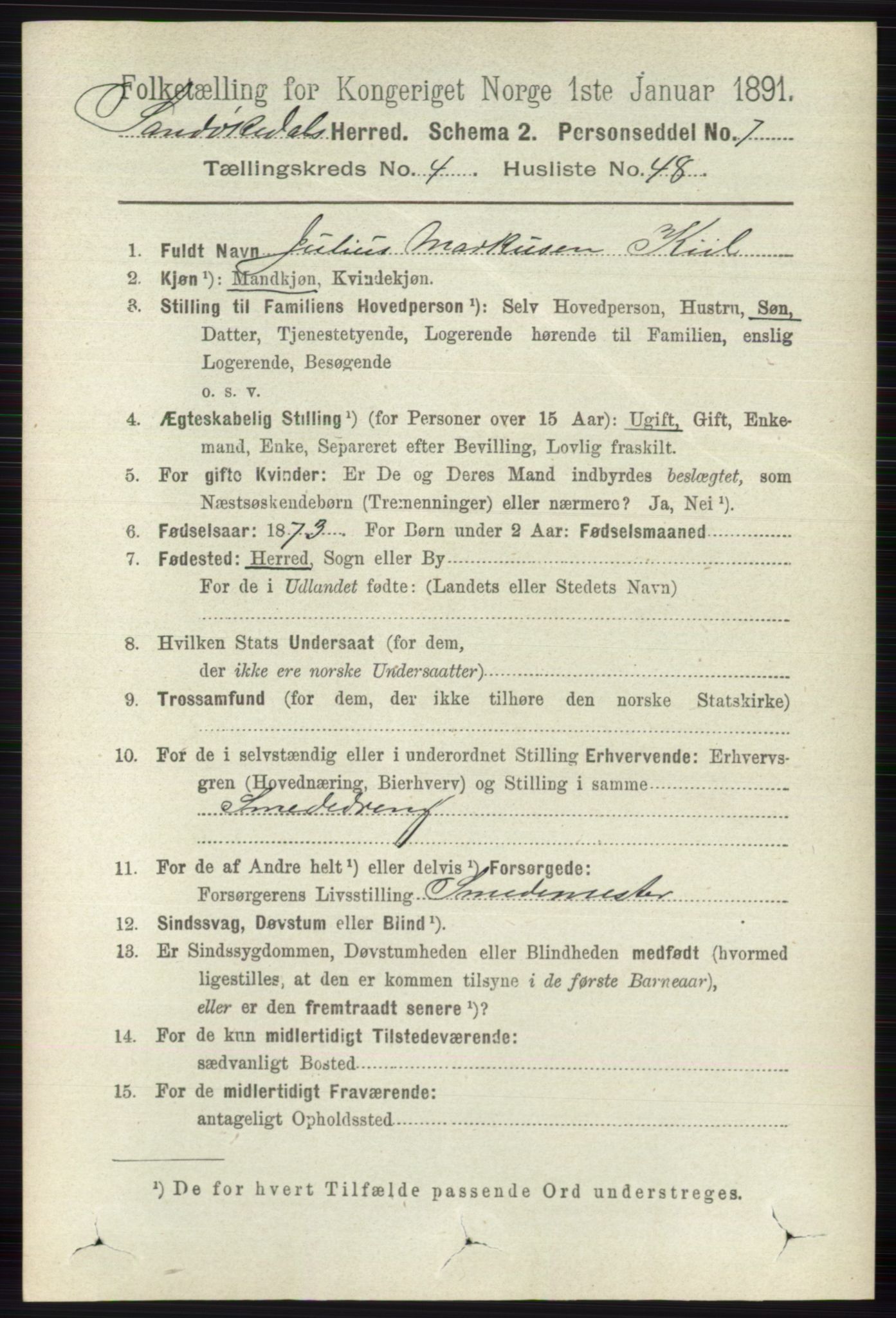 RA, 1891 census for 0816 Sannidal, 1891, p. 1509