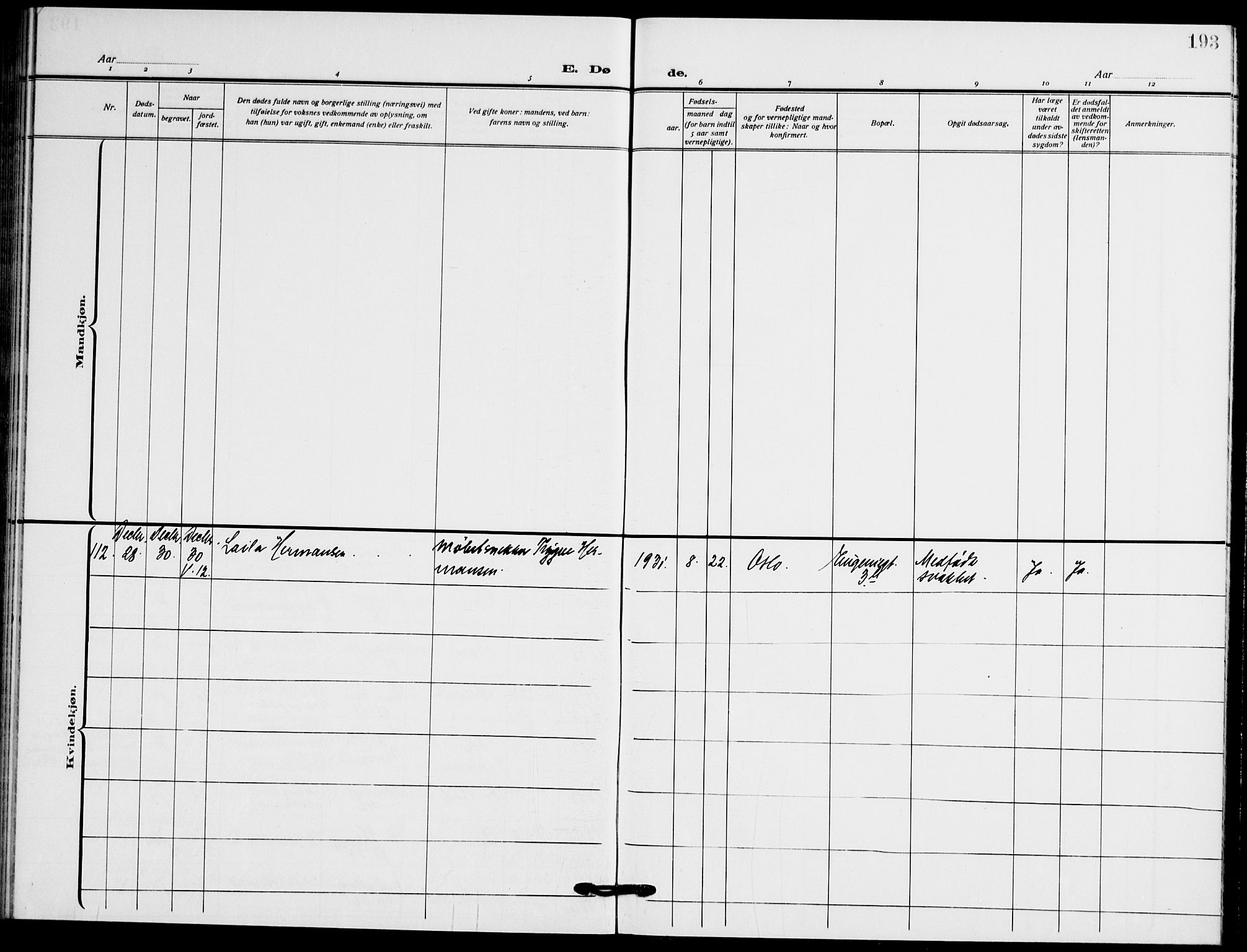 Gamle Aker prestekontor Kirkebøker, AV/SAO-A-10617a/F/L0016: Parish register (official) no. 16, 1919-1931, p. 193