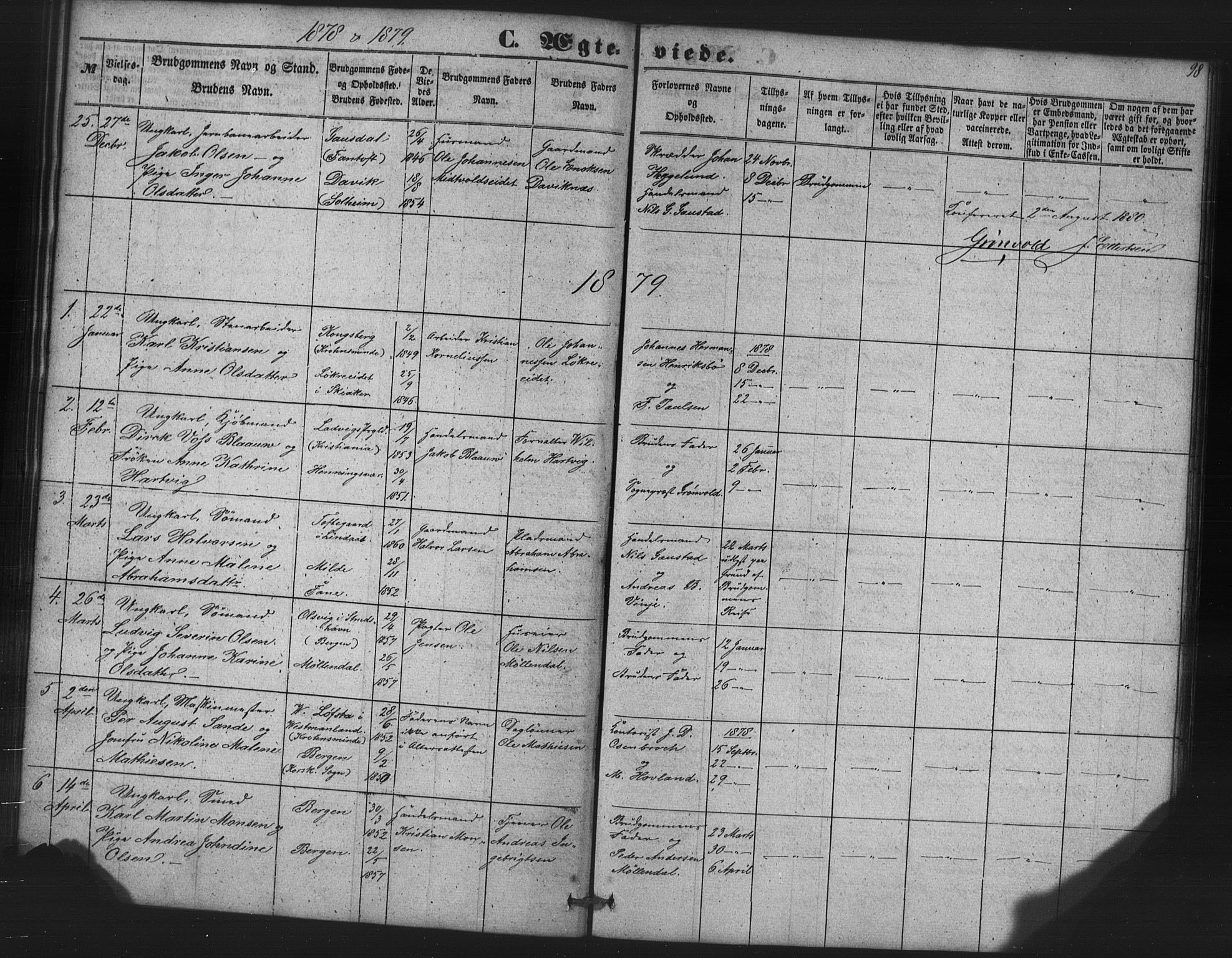 St. Jørgens hospital og Årstad sokneprestembete, AV/SAB-A-99934: Parish register (copy) no. A 7, 1854-1886, p. 98