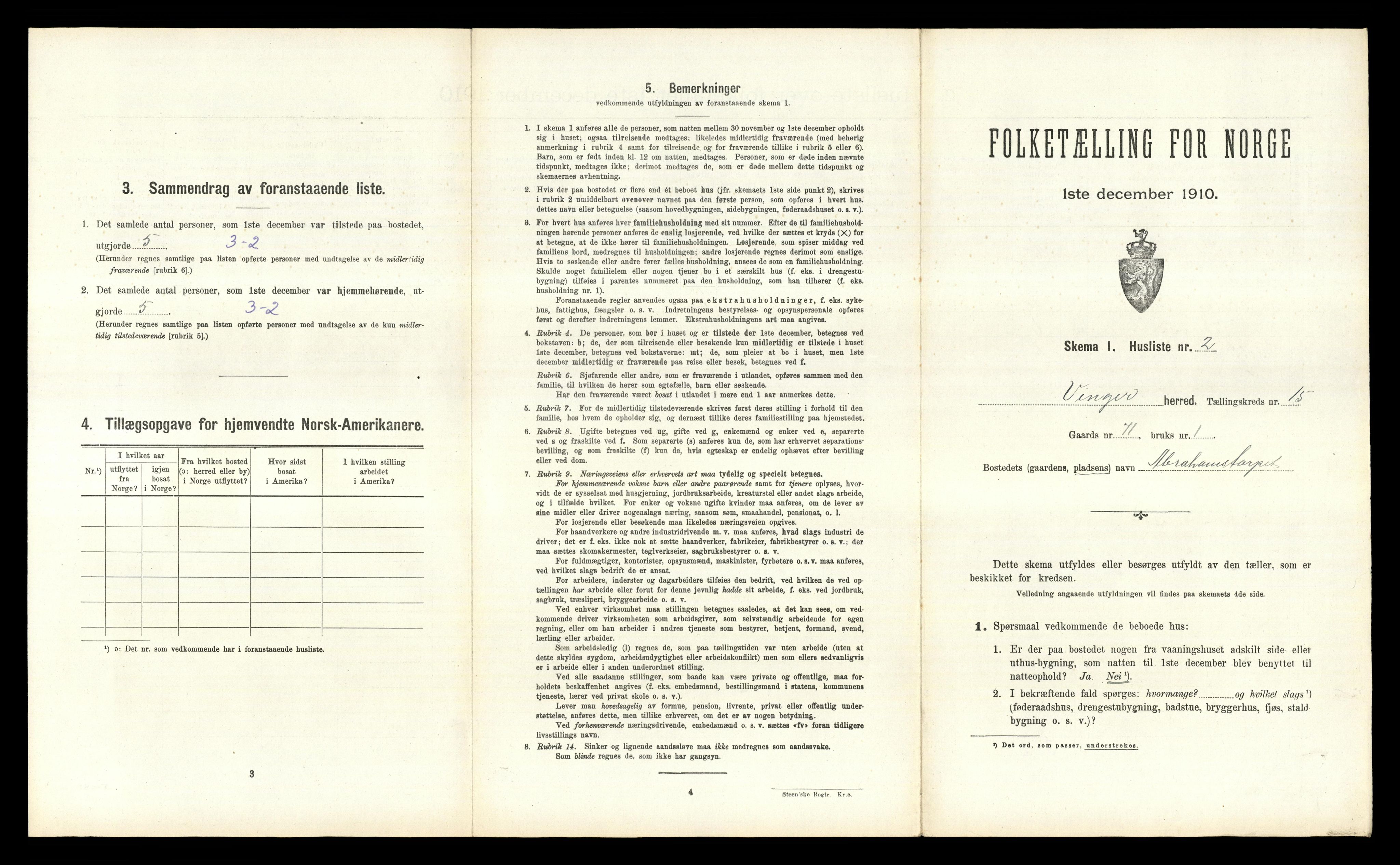 RA, 1910 census for Vinger, 1910, p. 1607