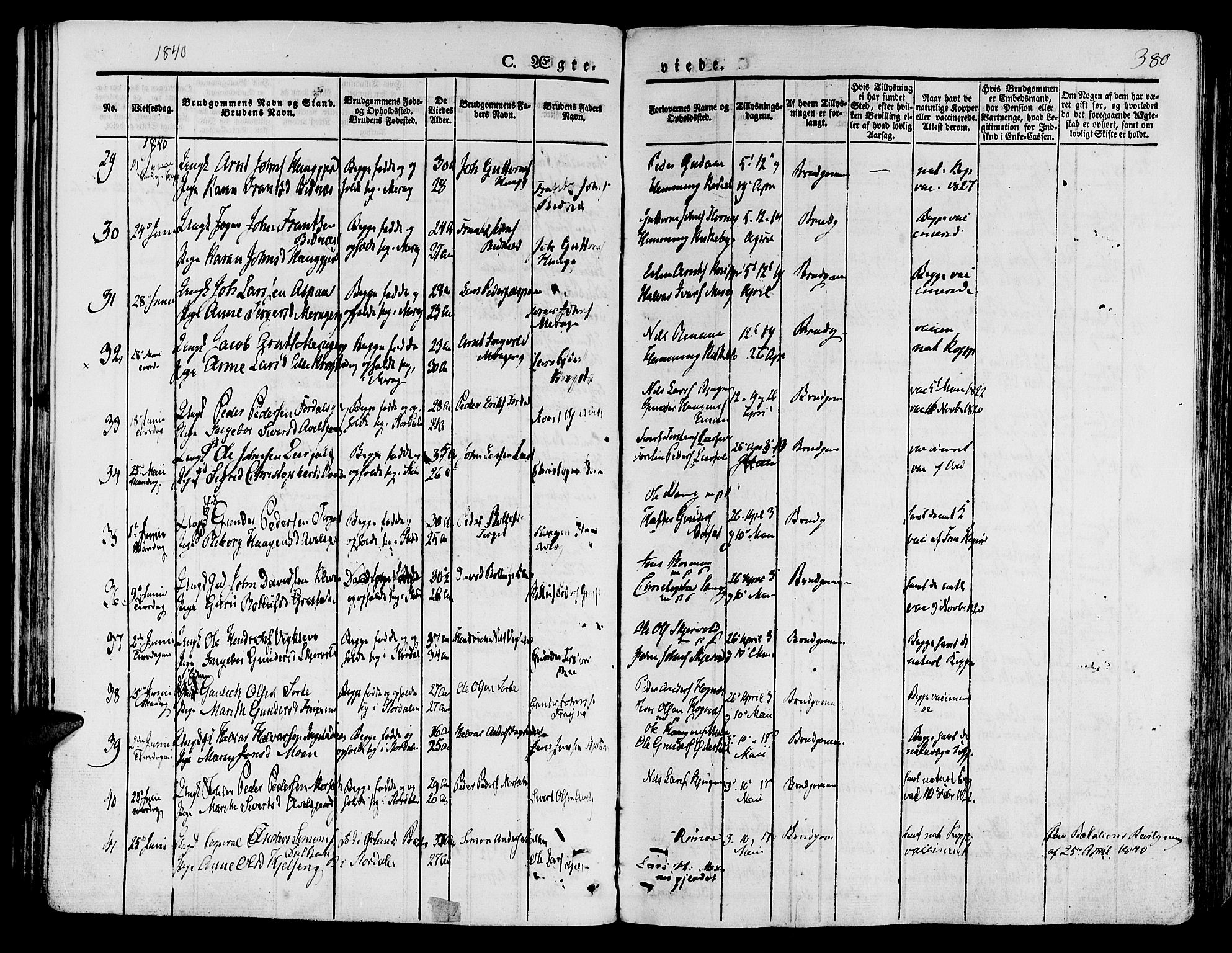 Ministerialprotokoller, klokkerbøker og fødselsregistre - Nord-Trøndelag, SAT/A-1458/709/L0072: Parish register (official) no. 709A12, 1833-1844, p. 380