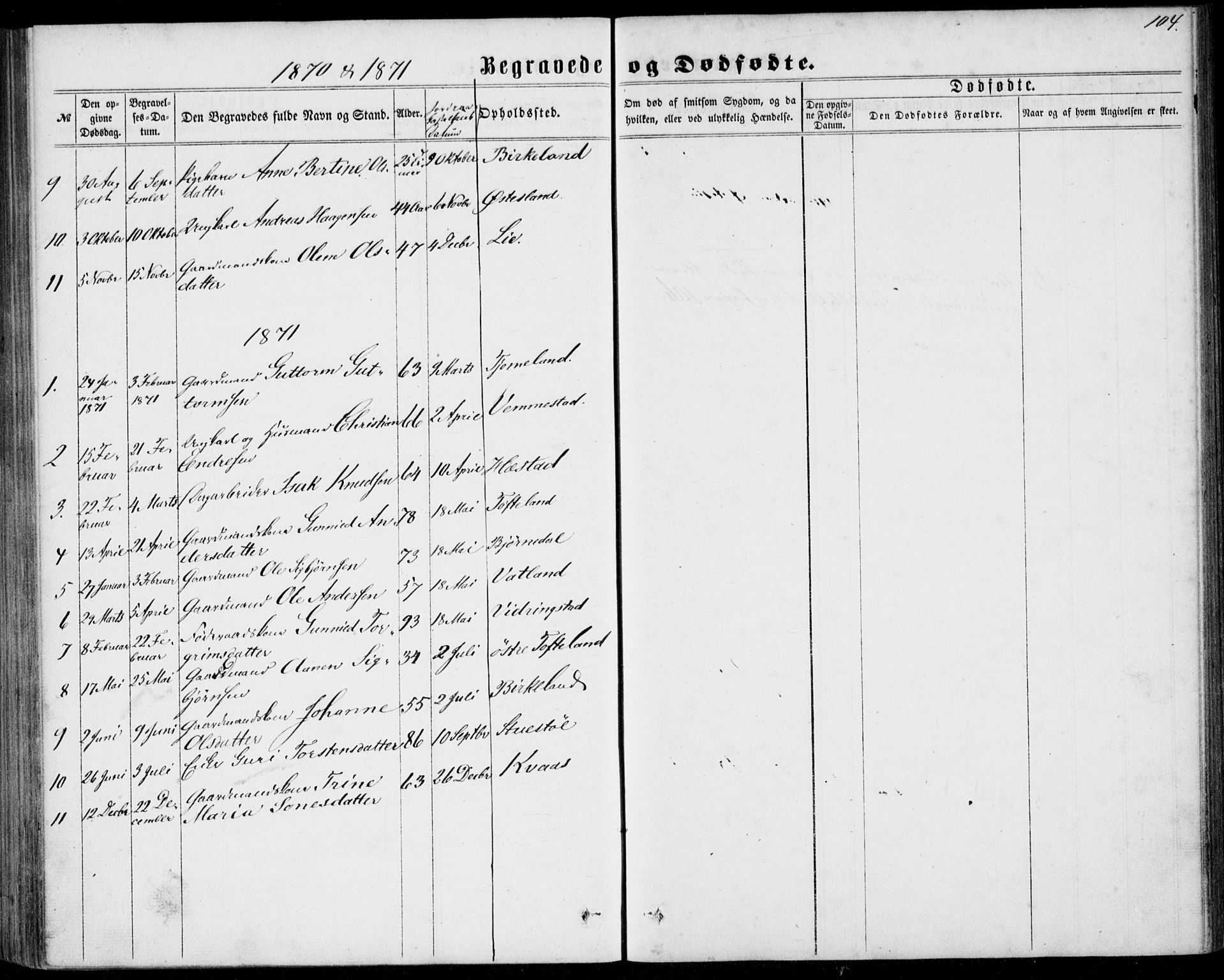 Lyngdal sokneprestkontor, AV/SAK-1111-0029/F/Fa/Fab/L0002: Parish register (official) no. A 2, 1861-1878, p. 104