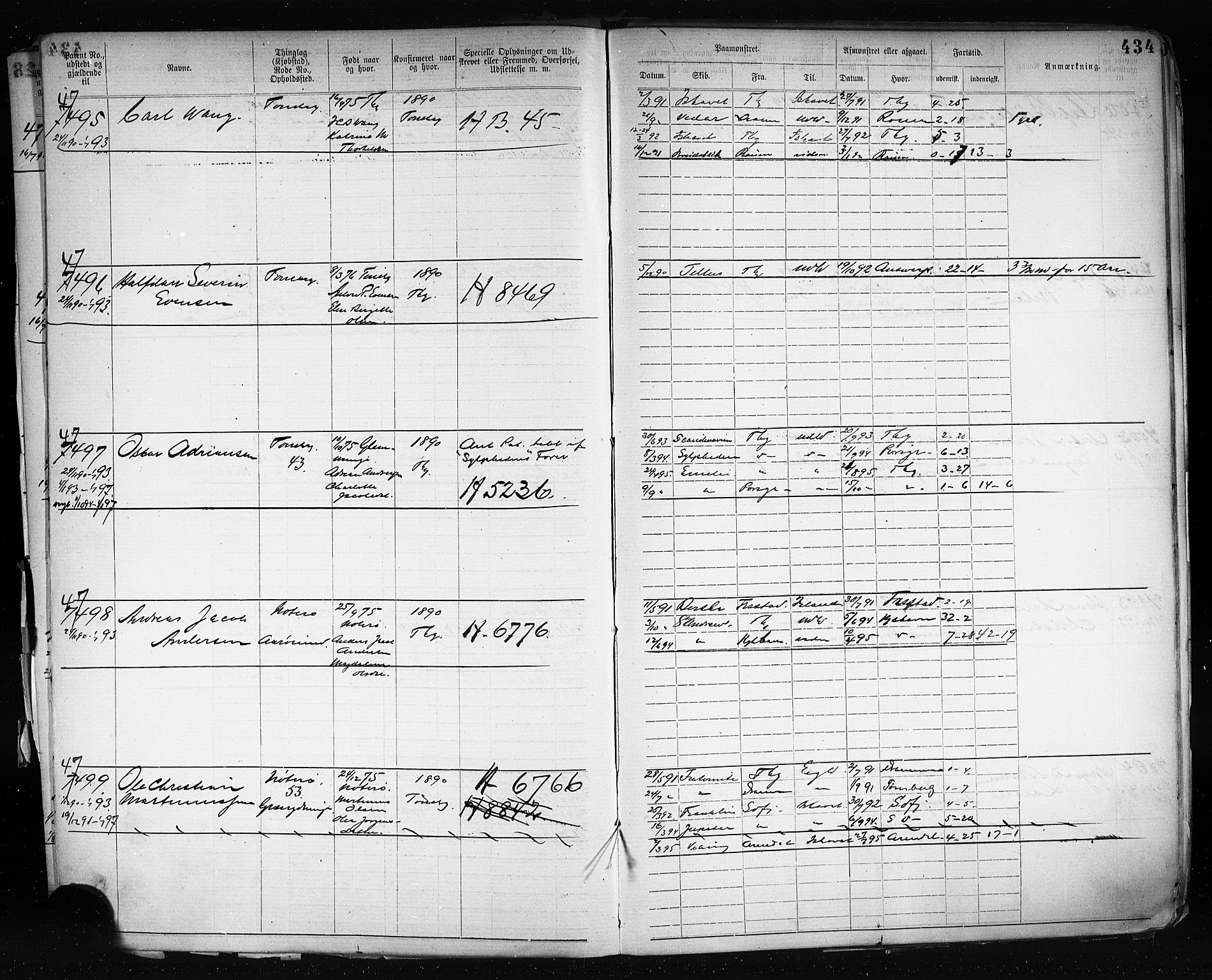 Tønsberg innrulleringskontor, AV/SAKO-A-786/F/Fb/L0003: Annotasjonsrulle Patent nr. 2646-5149, 1881-1892, p. 444