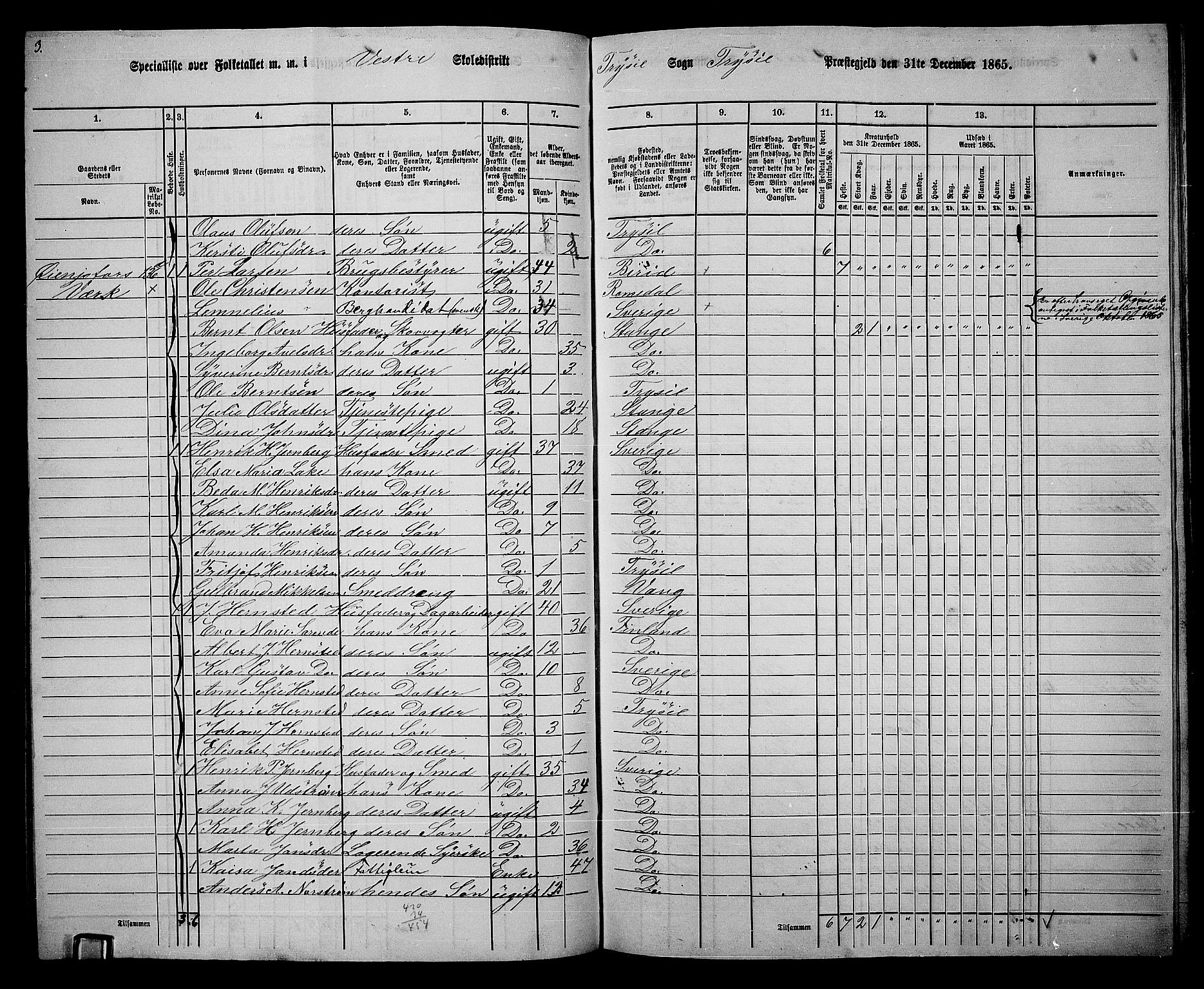 RA, 1865 census for Trysil, 1865, p. 88