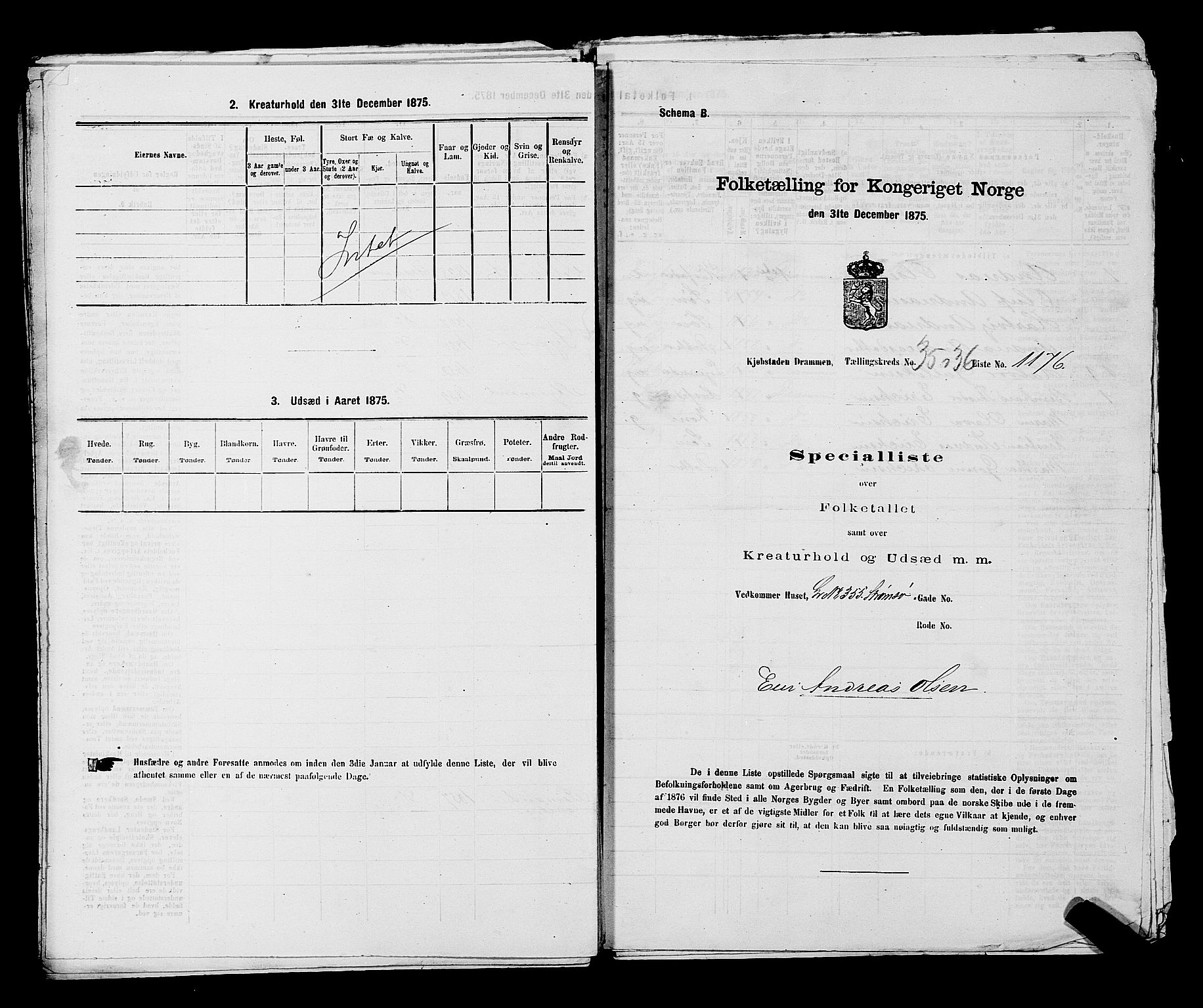 SAKO, 1875 census for 0602 Drammen, 1875, p. 3108