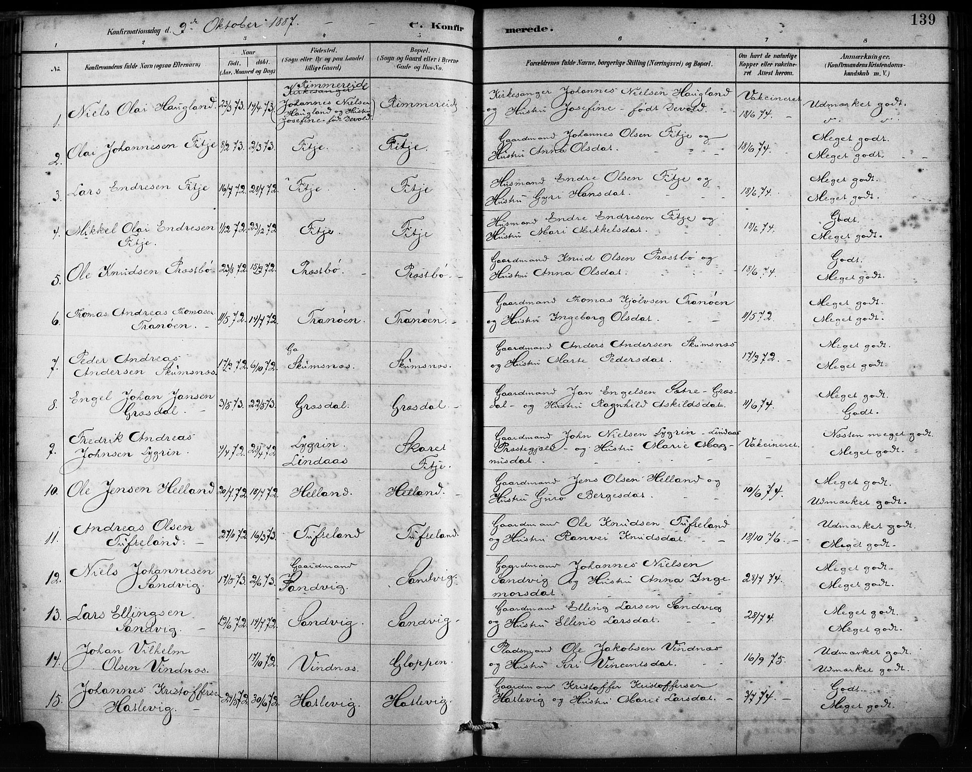 Fitjar sokneprestembete, SAB/A-99926: Parish register (official) no. A 2, 1882-1899, p. 139