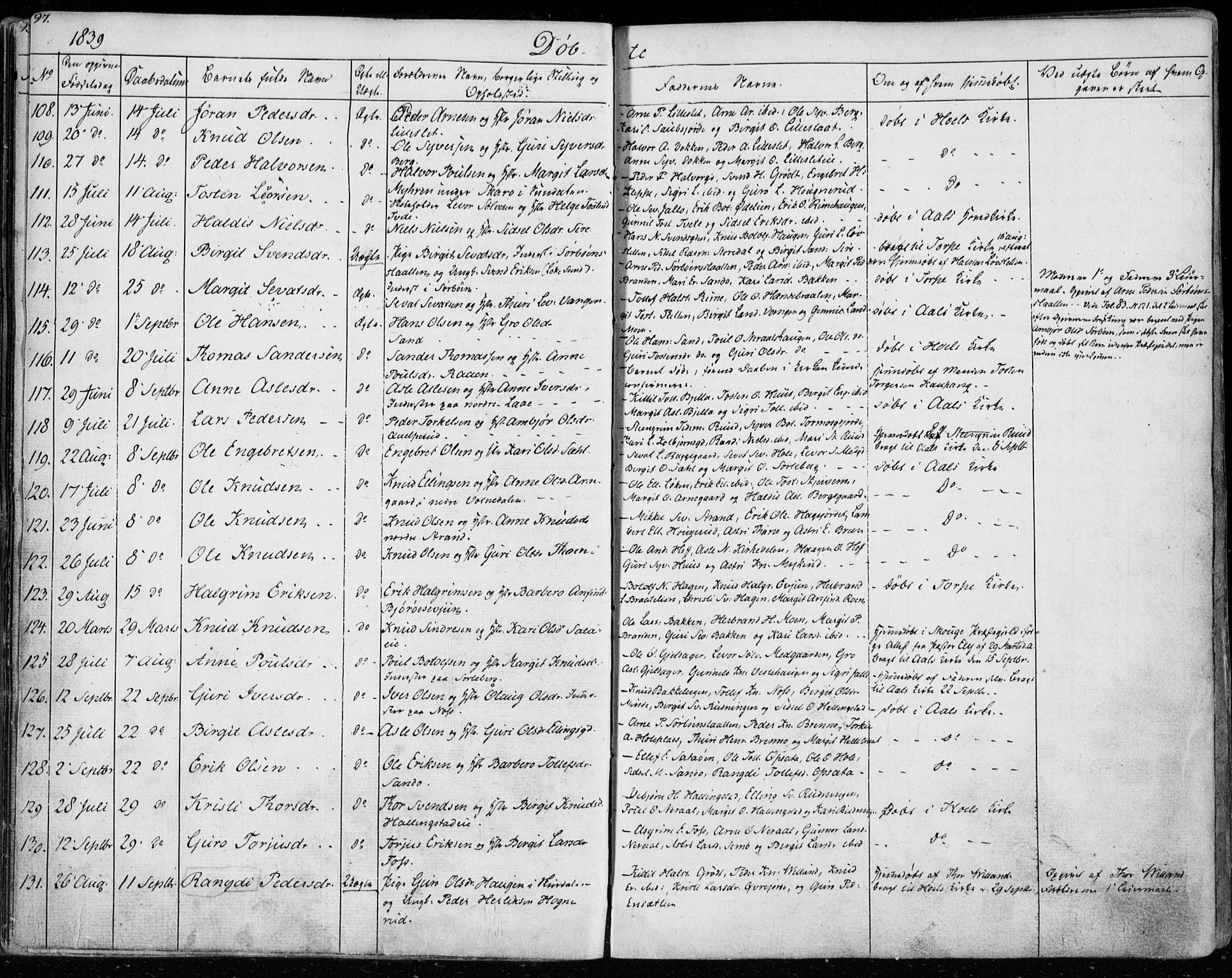 Ål kirkebøker, SAKO/A-249/F/Fa/L0005: Parish register (official) no. I 5, 1825-1848, p. 97