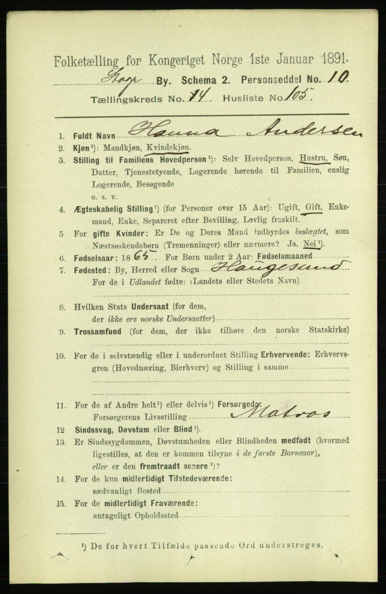 RA, 1891 census for 1103 Stavanger, 1891, p. 17848