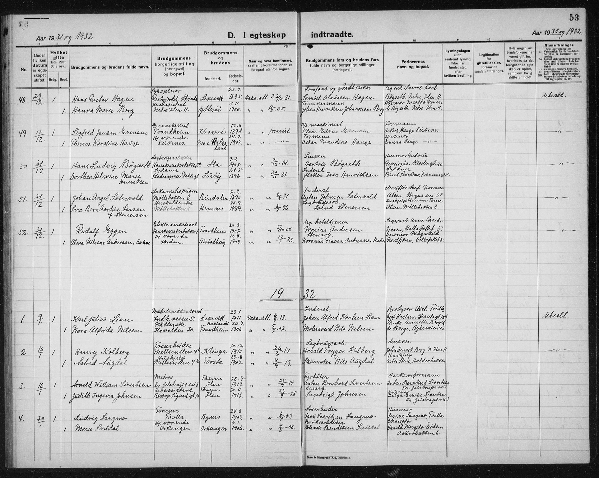 Ministerialprotokoller, klokkerbøker og fødselsregistre - Sør-Trøndelag, SAT/A-1456/603/L0176: Parish register (copy) no. 603C04, 1923-1941, p. 53