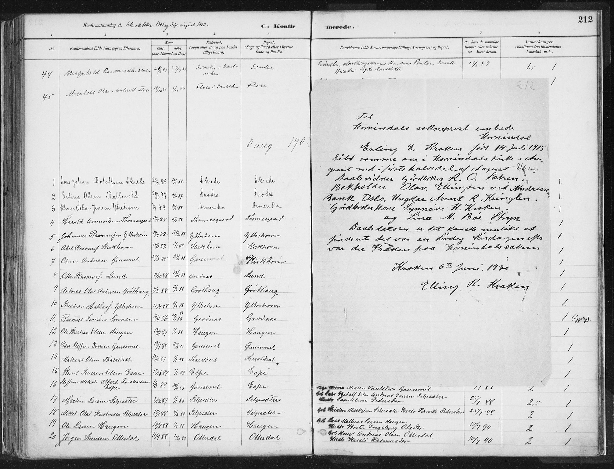 Hornindal sokneprestembete, AV/SAB-A-82401/H/Haa/Haaa/L0003/0001: Parish register (official) no. A 3A, 1887-1917, p. 212