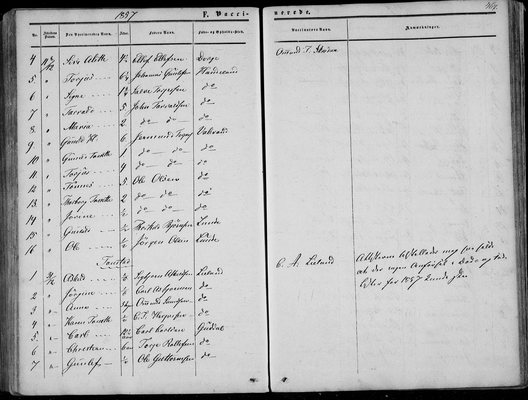 Sirdal sokneprestkontor, SAK/1111-0036/F/Fa/Fab/L0002: Parish register (official) no. A 2, 1855-1874, p. 467