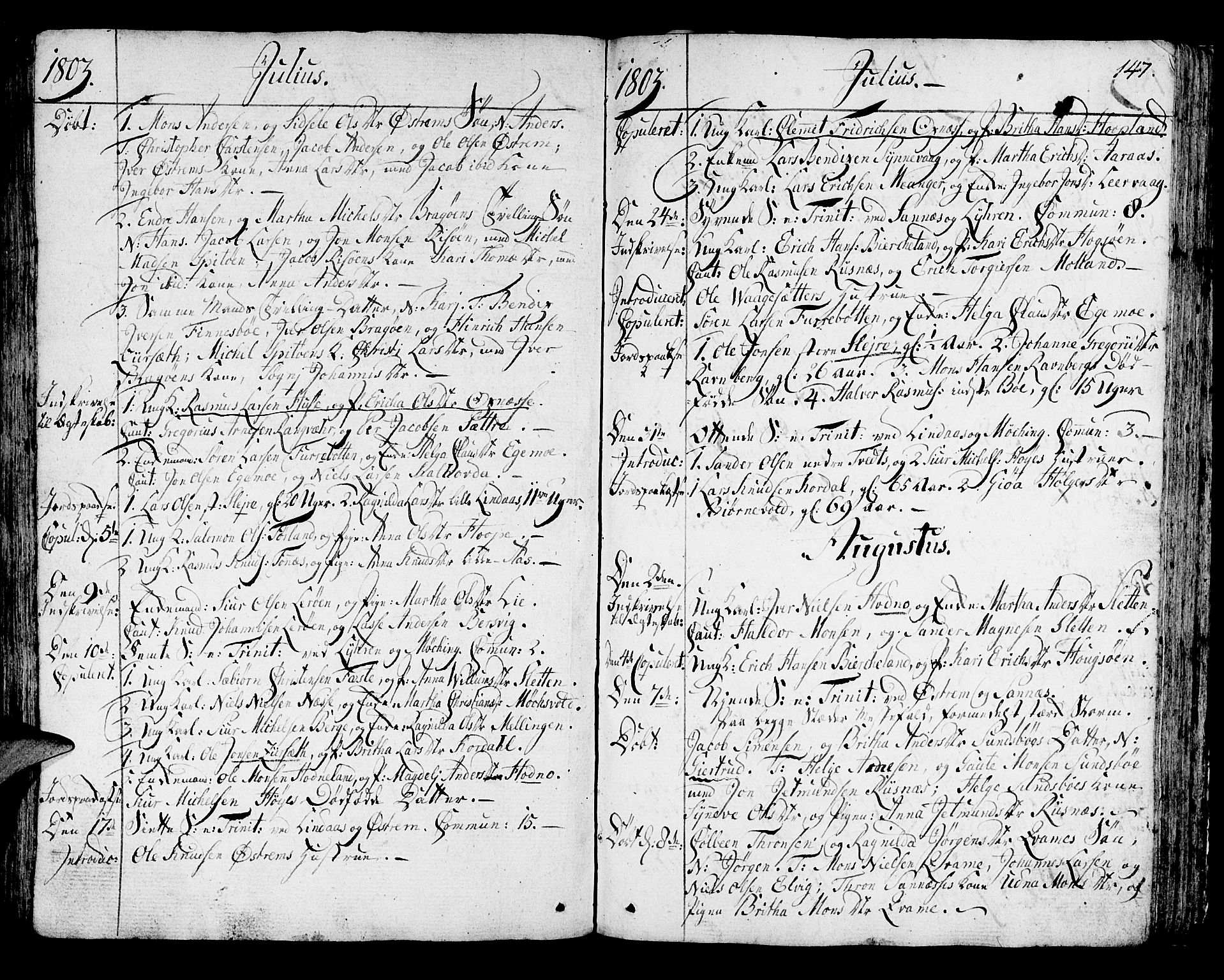 Lindås Sokneprestembete, AV/SAB-A-76701/H/Haa/Haaa/L0005: Parish register (official) no. A 5, 1791-1813, p. 147