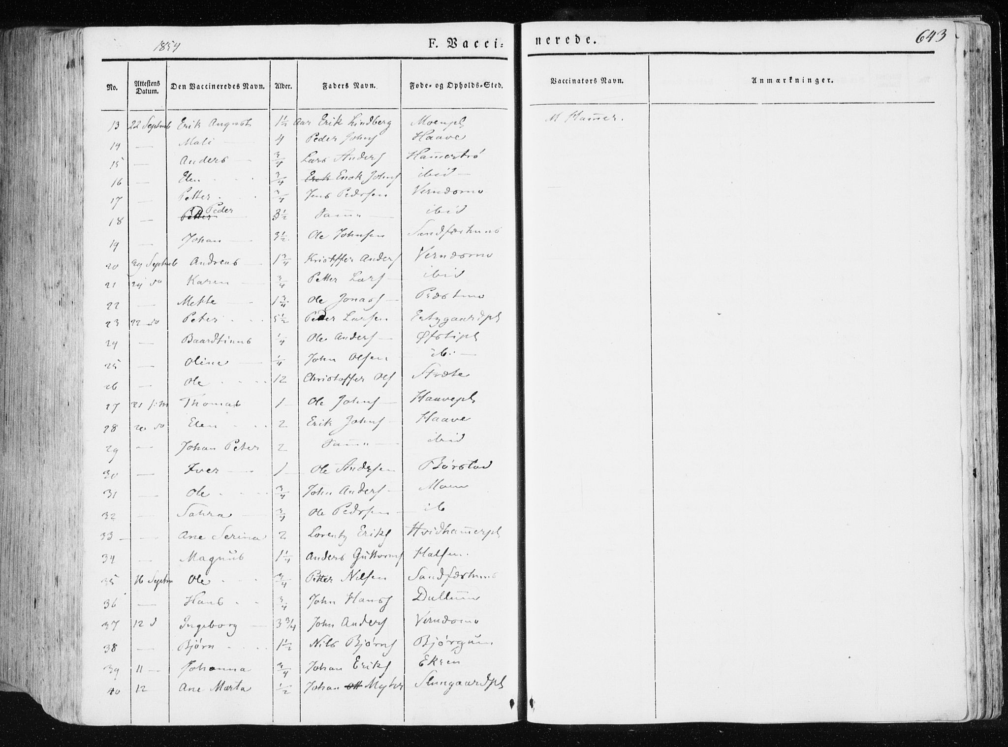 Ministerialprotokoller, klokkerbøker og fødselsregistre - Nord-Trøndelag, SAT/A-1458/709/L0074: Parish register (official) no. 709A14, 1845-1858, p. 643