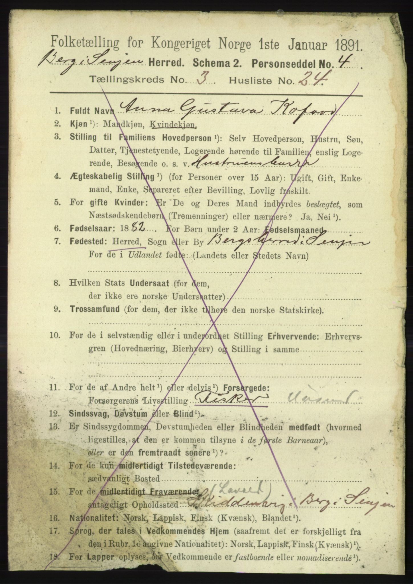 RA, 1891 census for 1929 Berg, 1891, p. 1188