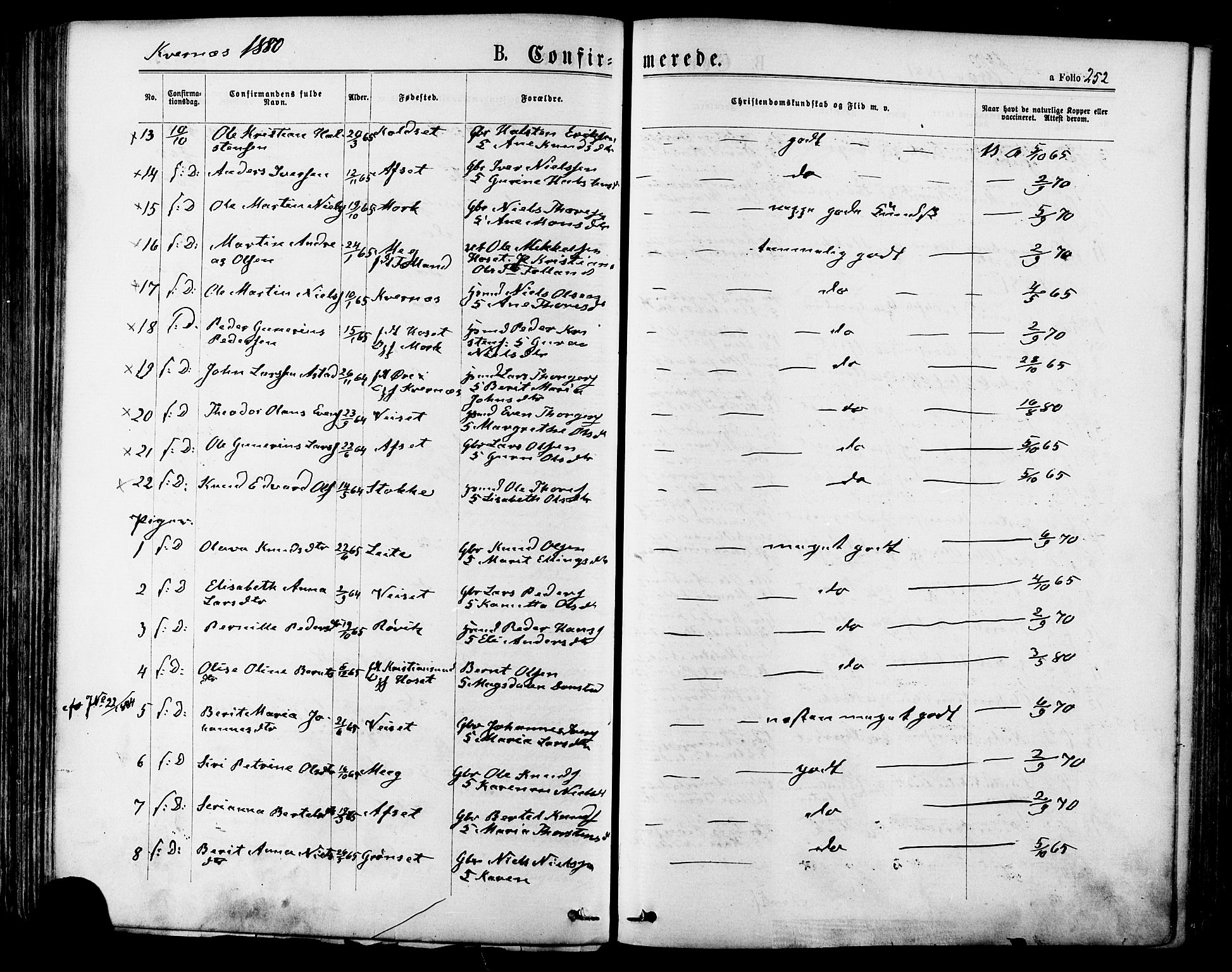 Ministerialprotokoller, klokkerbøker og fødselsregistre - Møre og Romsdal, SAT/A-1454/568/L0805: Parish register (official) no. 568A12 /1, 1869-1884, p. 252