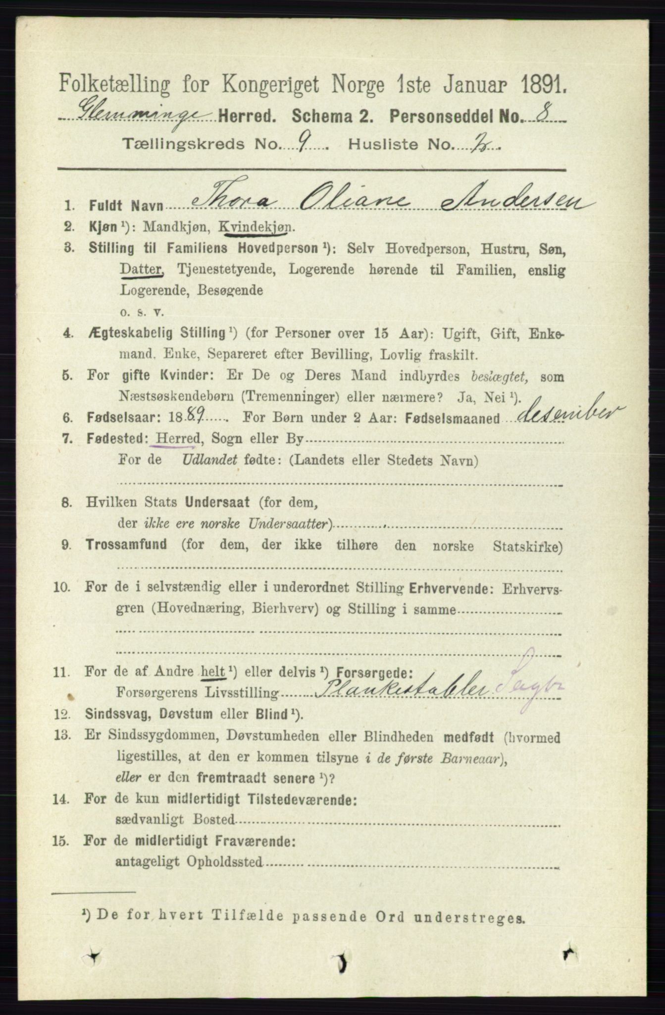 RA, 1891 census for 0132 Glemmen, 1891, p. 9596