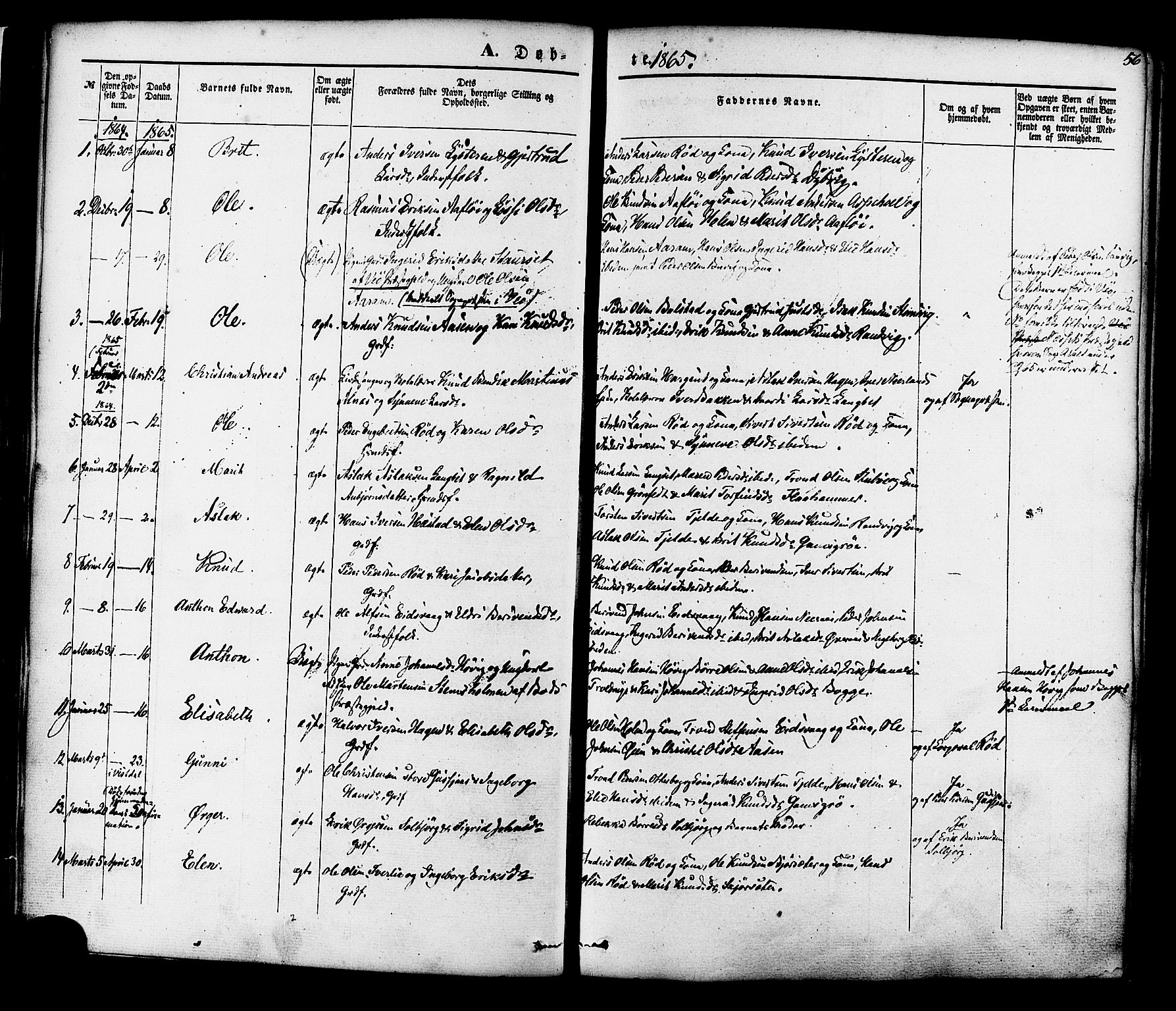 Ministerialprotokoller, klokkerbøker og fødselsregistre - Møre og Romsdal, SAT/A-1454/551/L0625: Parish register (official) no. 551A05, 1846-1879, p. 56