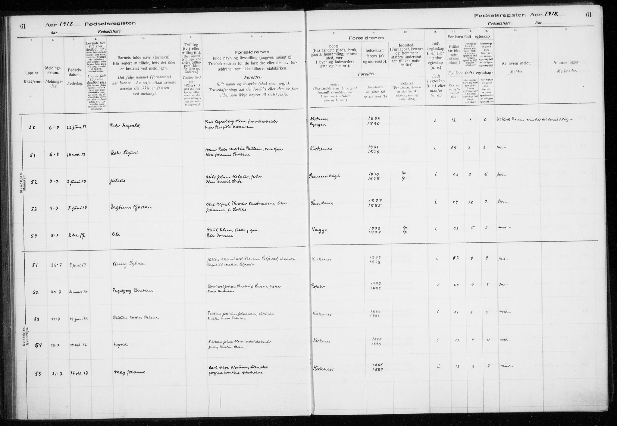 Sør-Varanger sokneprestkontor, AV/SATØ-S-1331/I/Ia/L0016: Birth register no. 16, 1915-1925, p. 61