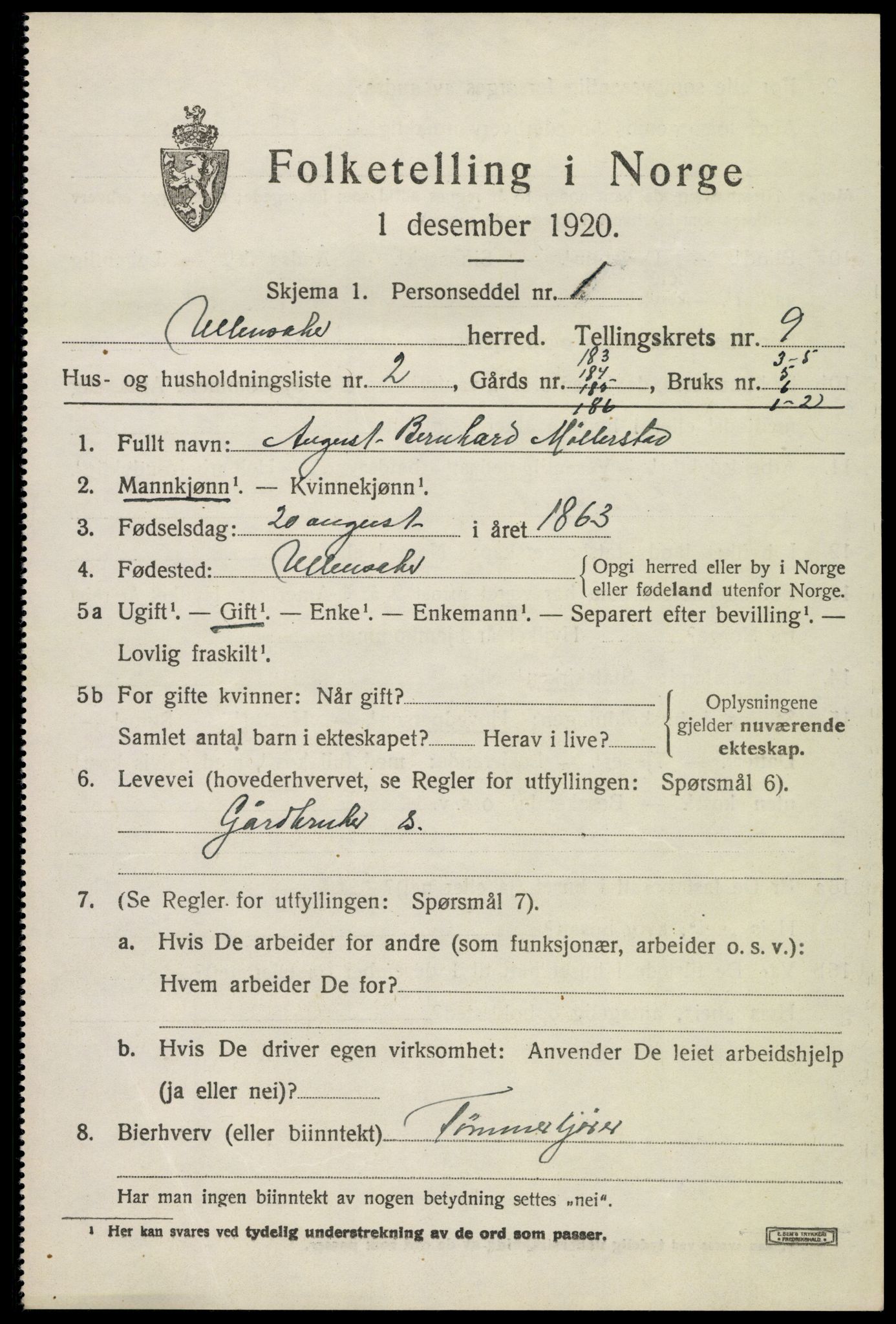 SAO, 1920 census for Ullensaker, 1920, p. 15401