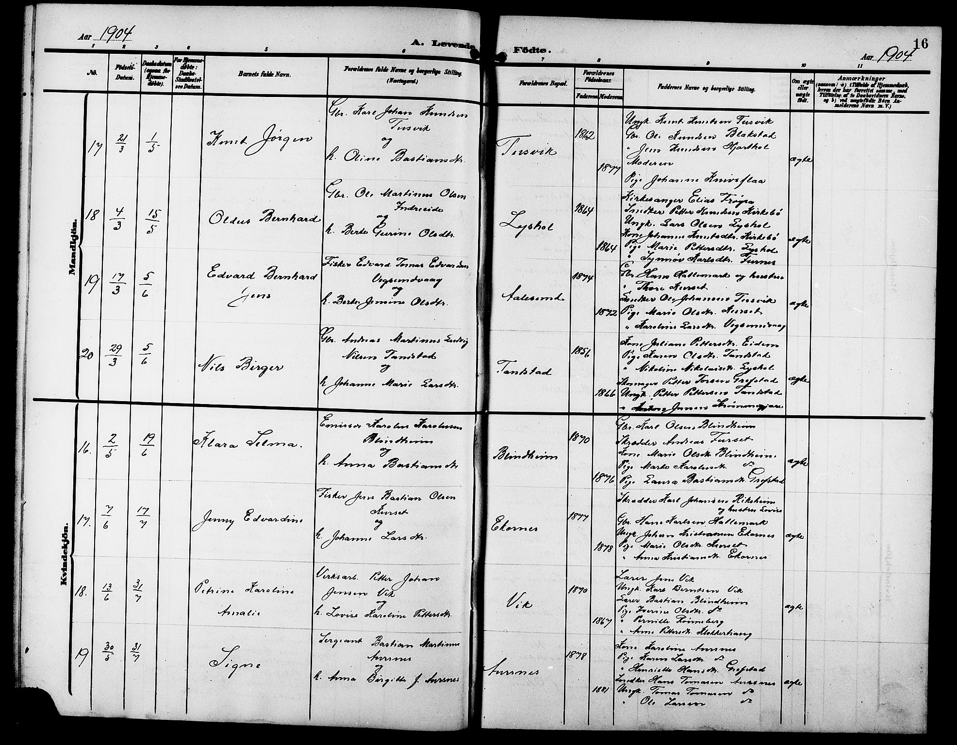 Ministerialprotokoller, klokkerbøker og fødselsregistre - Møre og Romsdal, AV/SAT-A-1454/523/L0341: Parish register (copy) no. 523C04, 1903-1916, p. 16