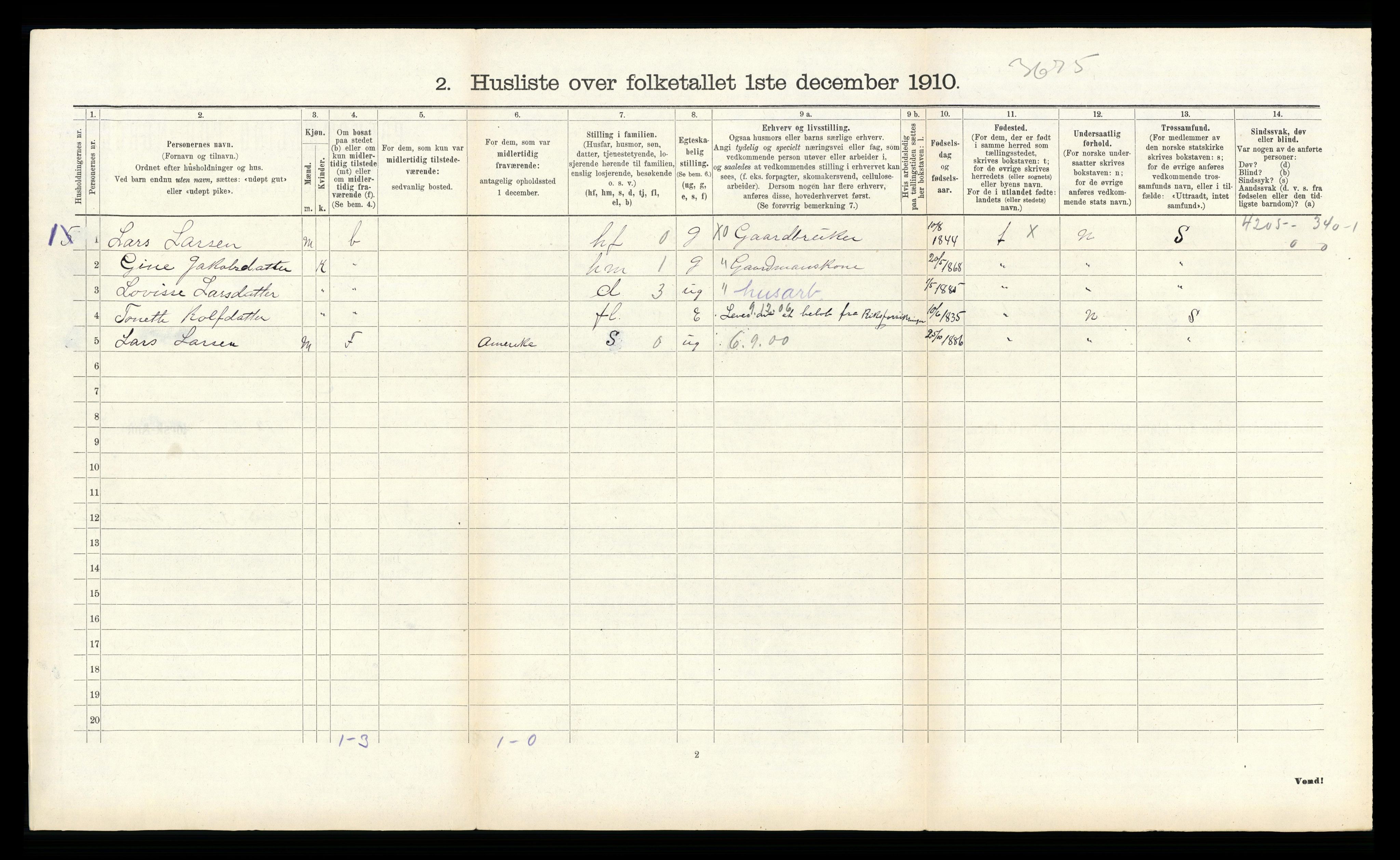 RA, 1910 census for Gyland, 1910, p. 201