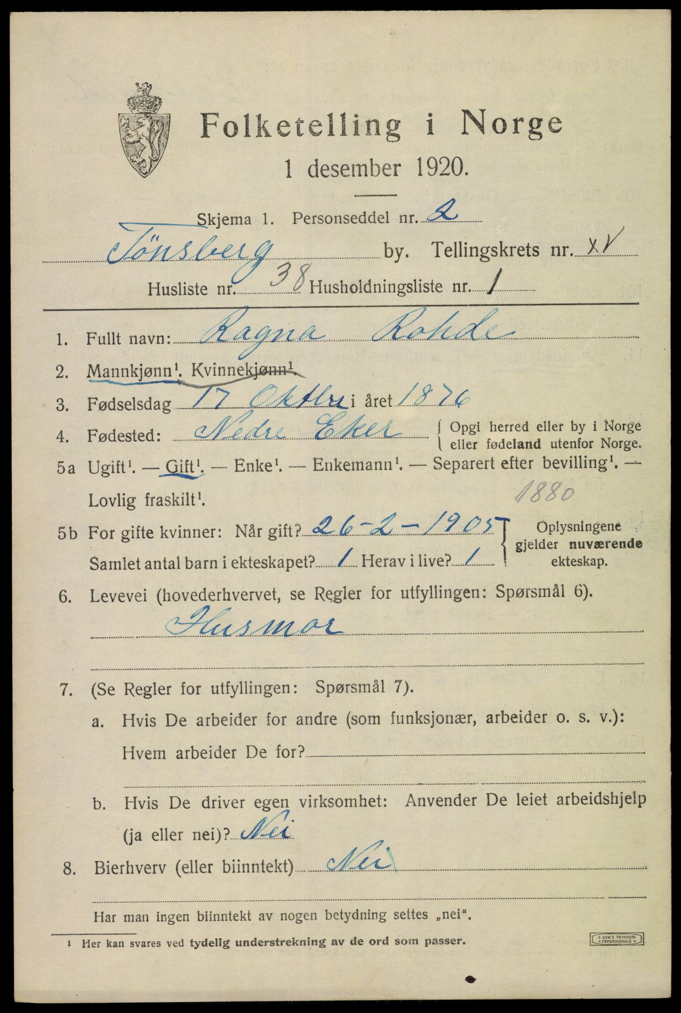 SAKO, 1920 census for Tønsberg, 1920, p. 24325