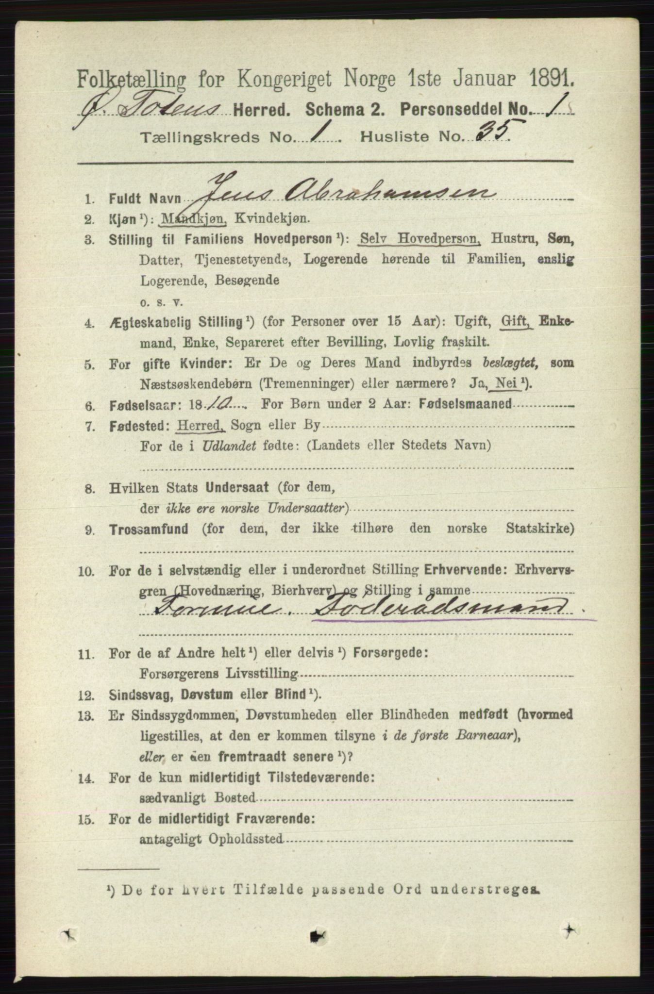 RA, 1891 census for 0528 Østre Toten, 1891, p. 352