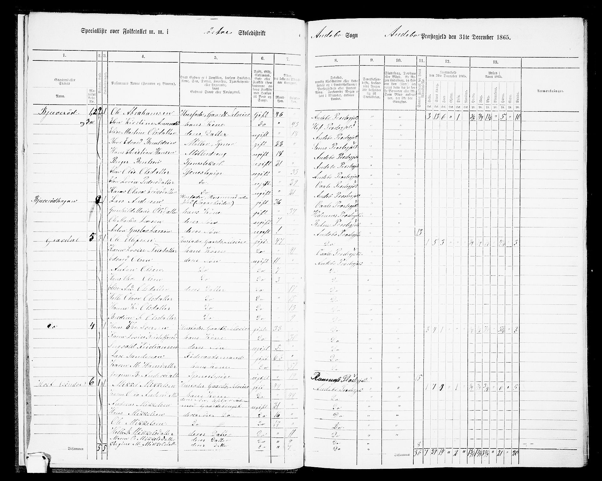 RA, 1865 census for Andebu, 1865, p. 11