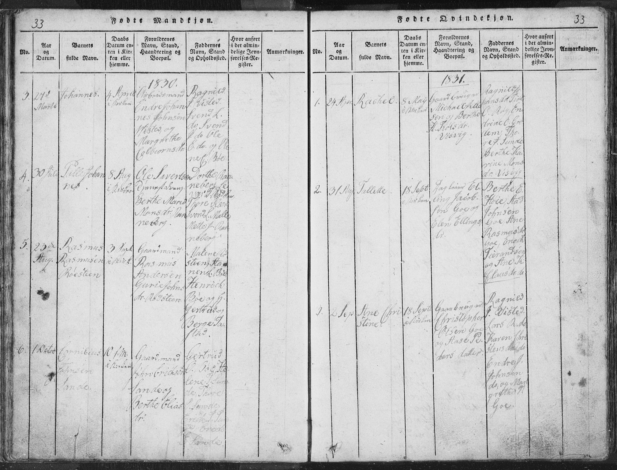Hetland sokneprestkontor, SAST/A-101826/30/30BA/L0001: Parish register (official) no. A 1, 1816-1856, p. 33