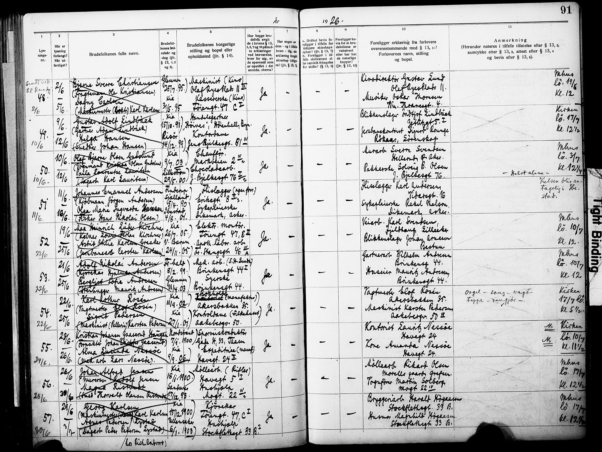 Kampen prestekontor Kirkebøker, AV/SAO-A-10853/H/Ha/L0005: Banns register no. 5, 1920-1927, p. 91