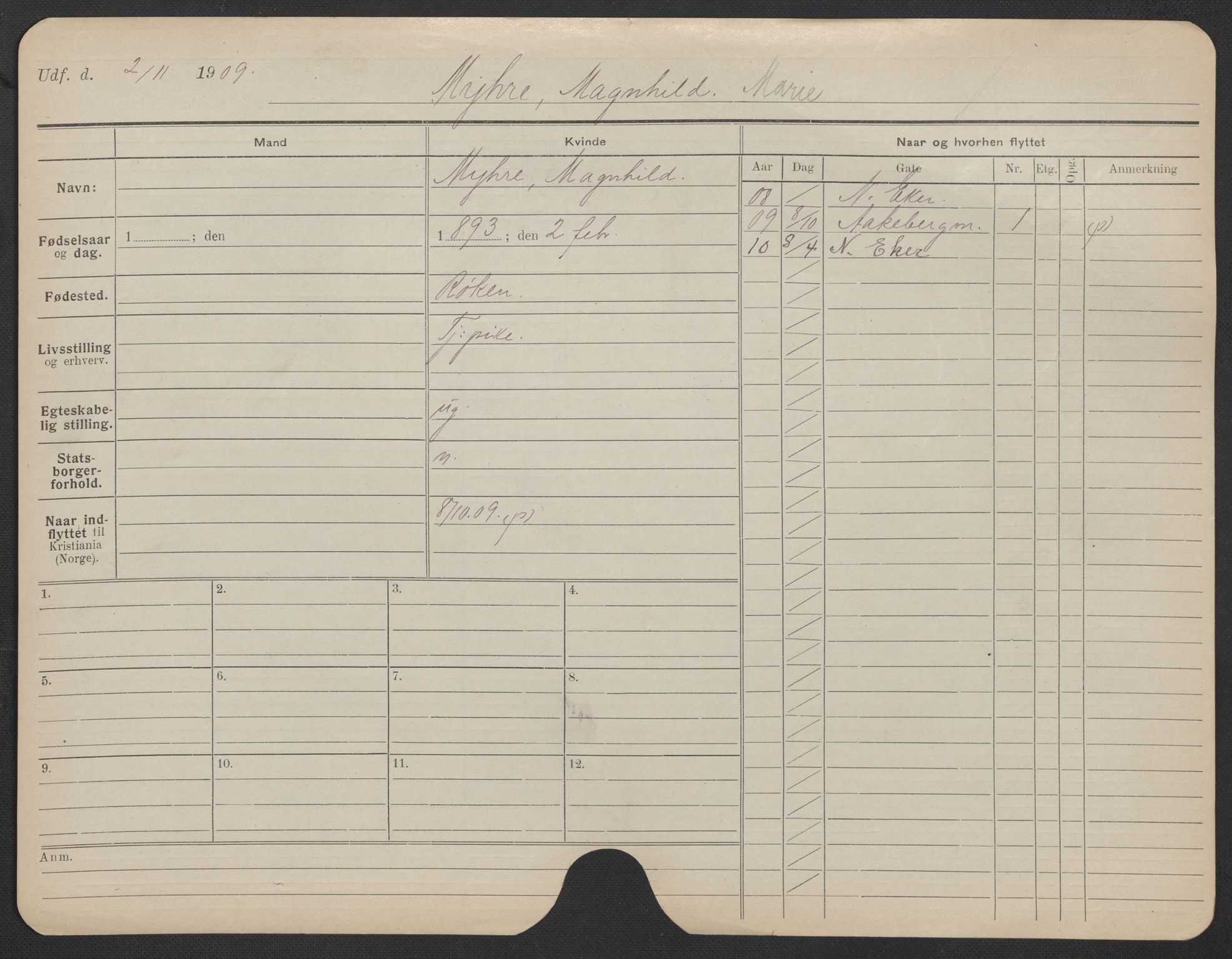 Oslo folkeregister, Registerkort, AV/SAO-A-11715/F/Fa/Fac/L0020: Kvinner, 1906-1914, p. 1153a