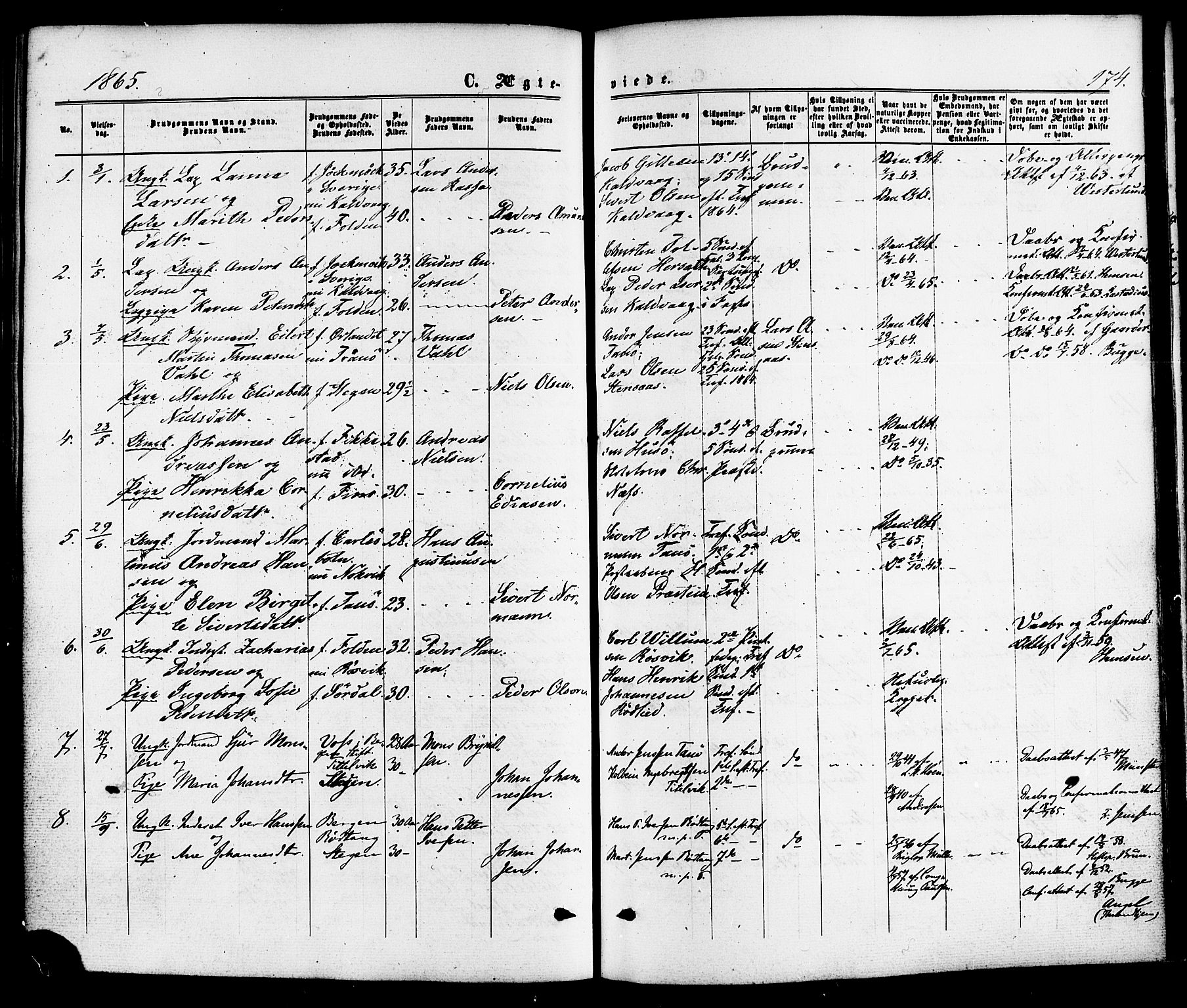 Ministerialprotokoller, klokkerbøker og fødselsregistre - Nordland, SAT/A-1459/859/L0845: Parish register (official) no. 859A05, 1863-1877, p. 174