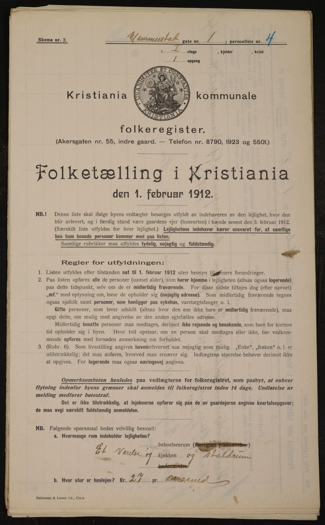 OBA, Municipal Census 1912 for Kristiania, 1912, p. 34497