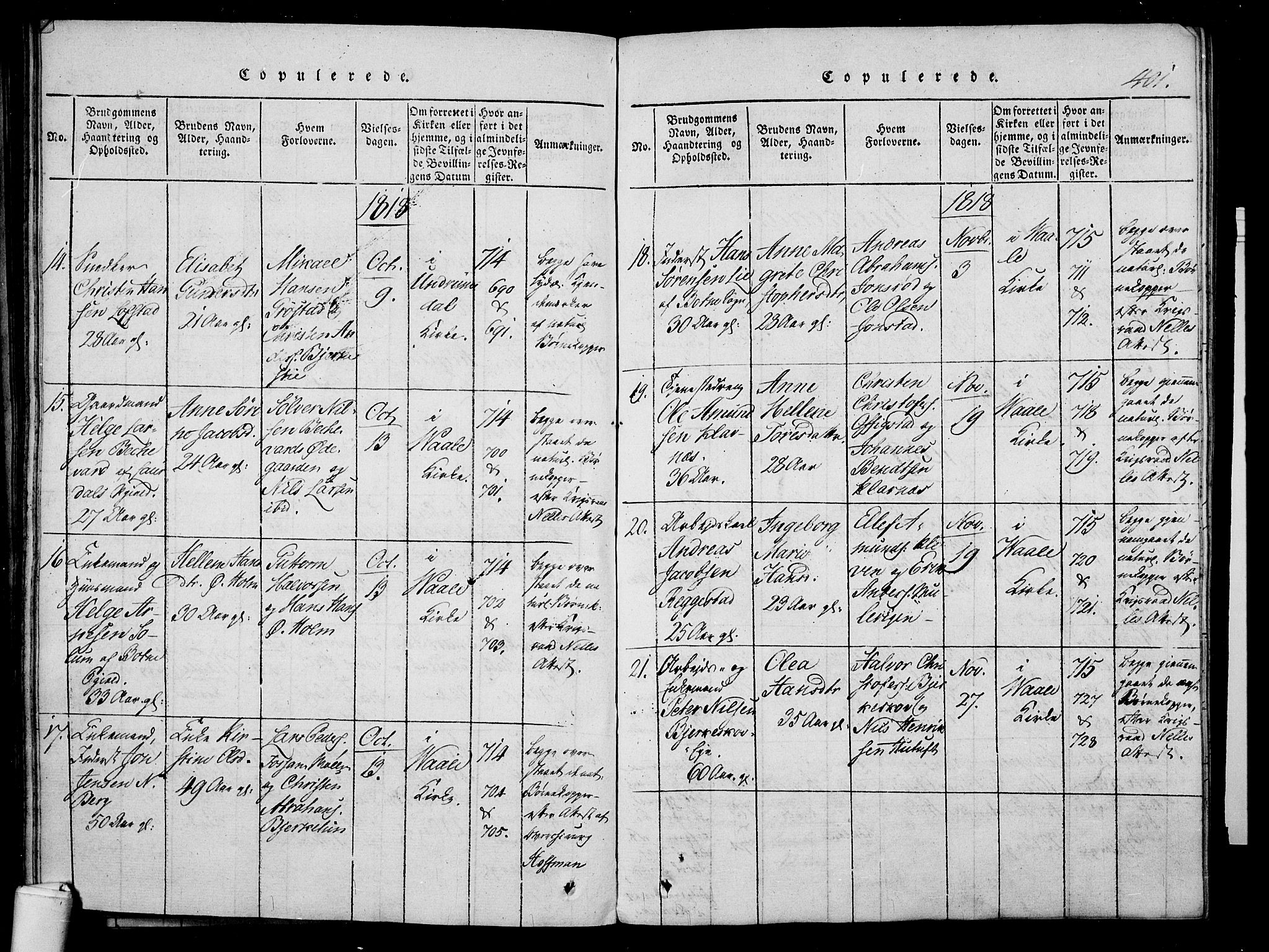 Våle kirkebøker, AV/SAKO-A-334/F/Fa/L0007: Parish register (official) no. I 7, 1814-1824, p. 400-401