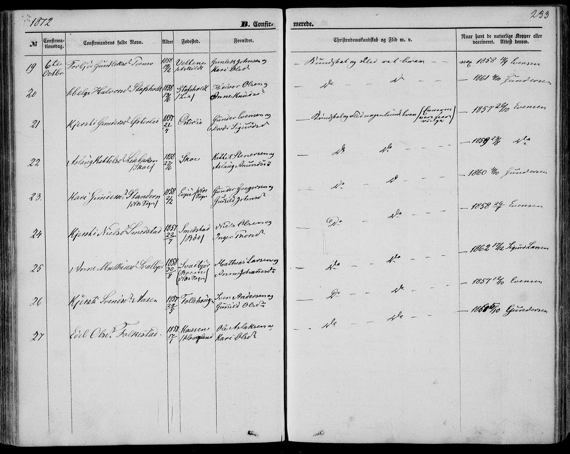Bø kirkebøker, SAKO/A-257/F/Fa/L0009: Parish register (official) no. 9, 1862-1879, p. 233