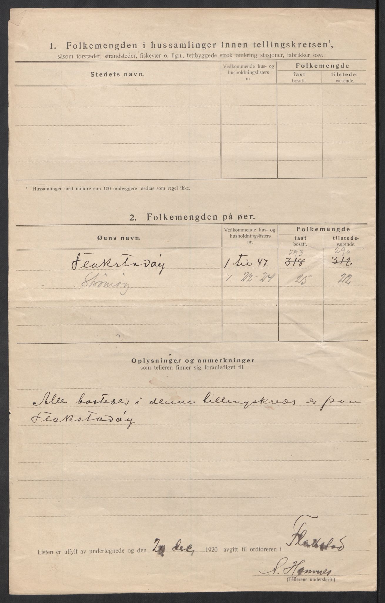 SAT, 1920 census for Flakstad, 1920, p. 19