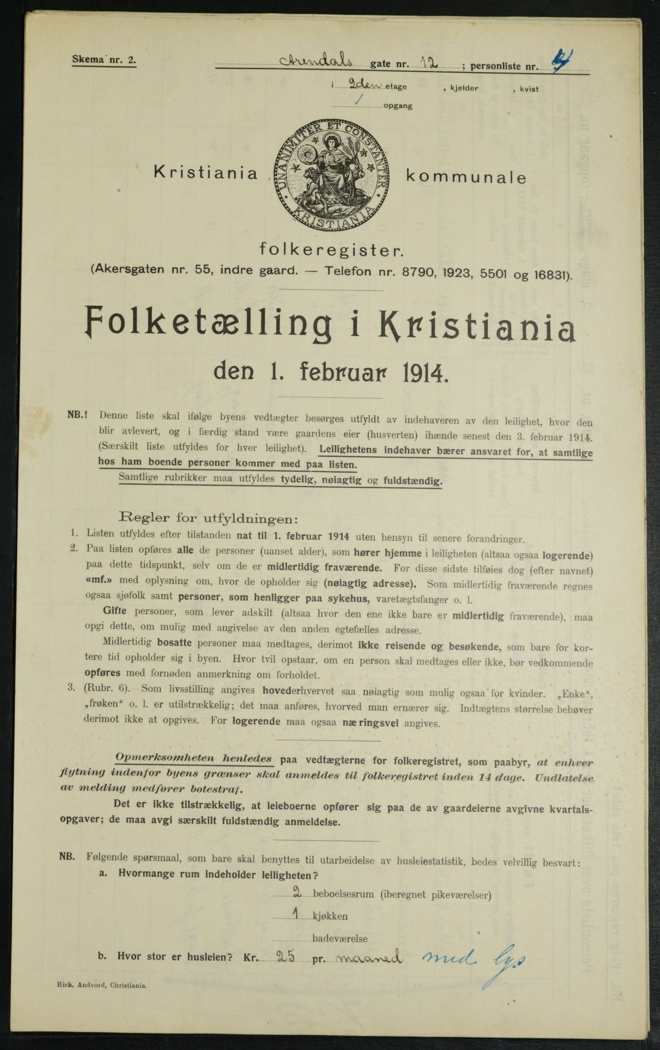 OBA, Municipal Census 1914 for Kristiania, 1914, p. 2014