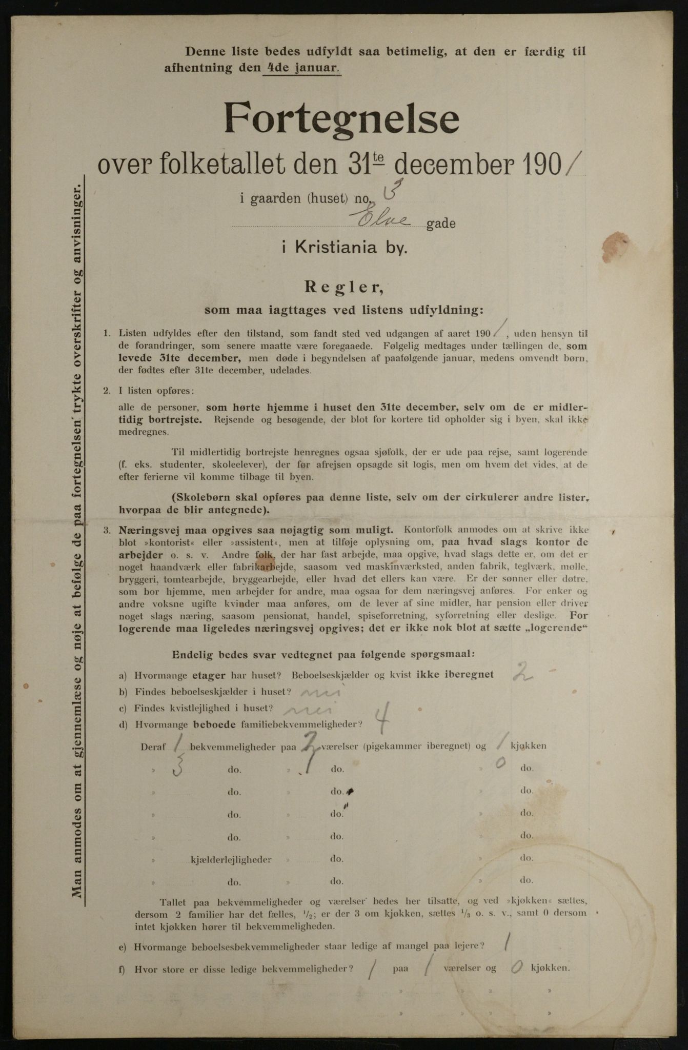 OBA, Municipal Census 1901 for Kristiania, 1901, p. 3311