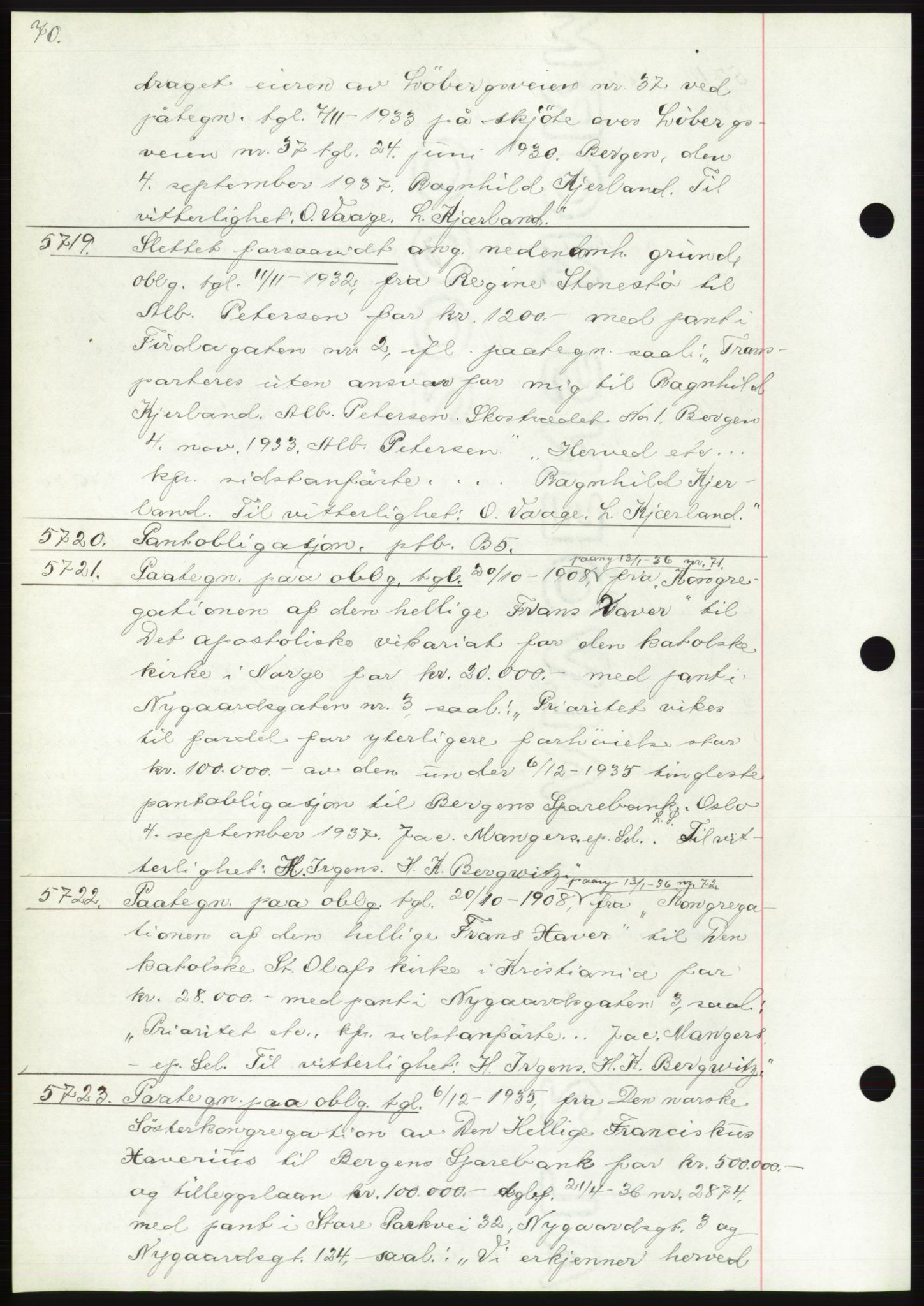 Byfogd og Byskriver i Bergen, AV/SAB-A-3401/03: Mortgage book no. C 5, 1937-1937, Diary no: : 5719/1937