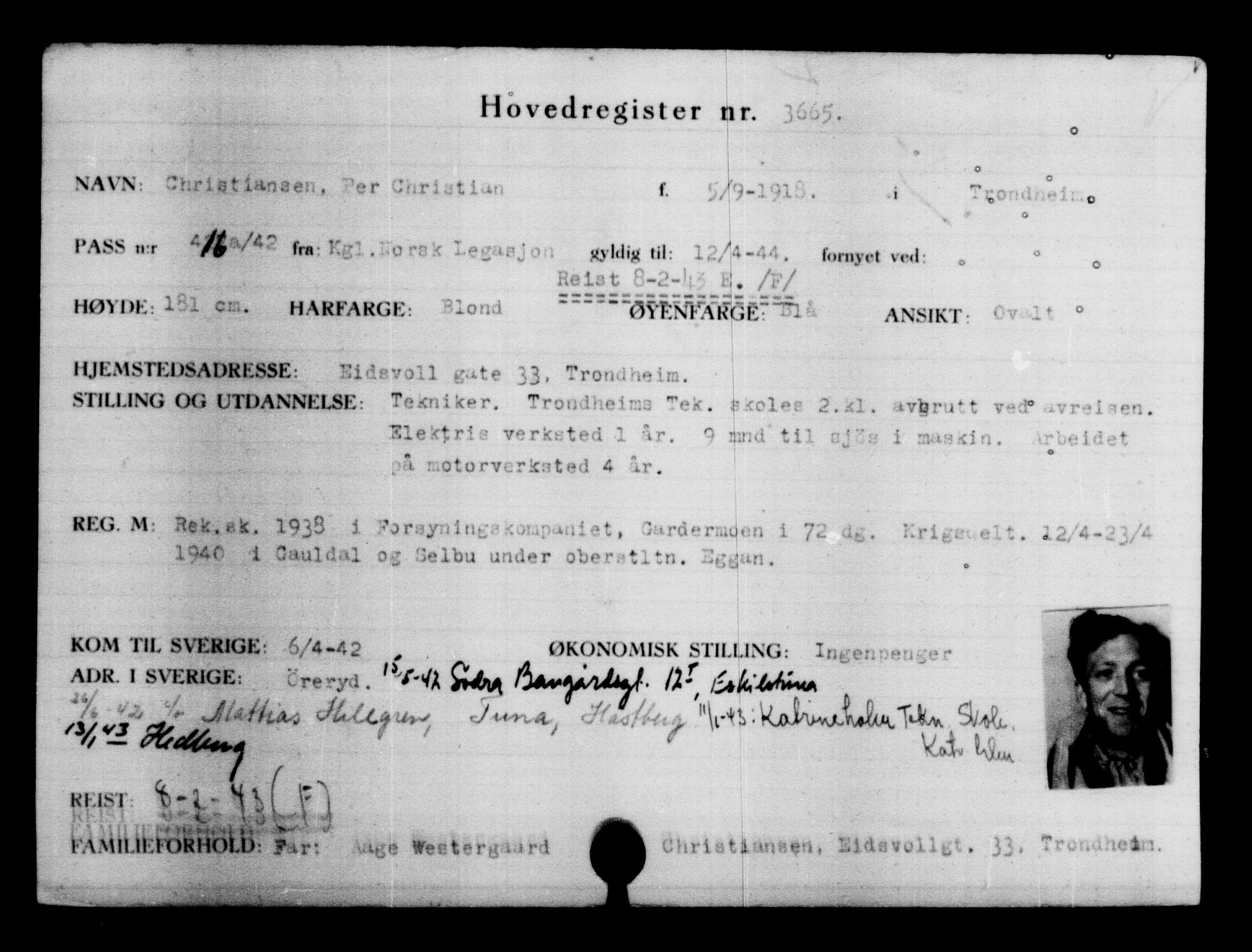 Utenriksstasjonene, Legasjonen i Stockholm, Flyktningkontoret, AV/RA-S-6753/V/Va/L0004: Kjesäterkartoteket, flyktninger med registreringsnr. 3496-6610, 1940-1945, p. 193