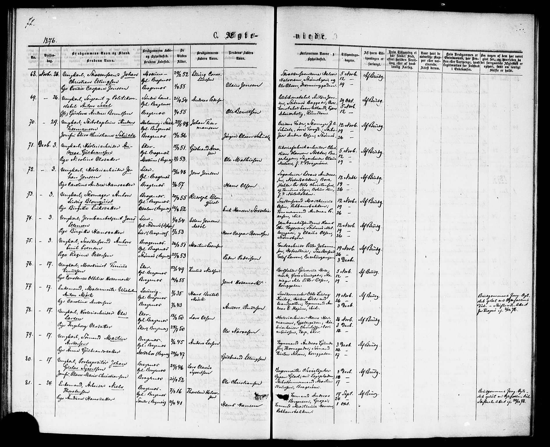 Bragernes kirkebøker, AV/SAKO-A-6/F/Fc/L0004: Parish register (official) no. III 4, 1875-1877, p. 72