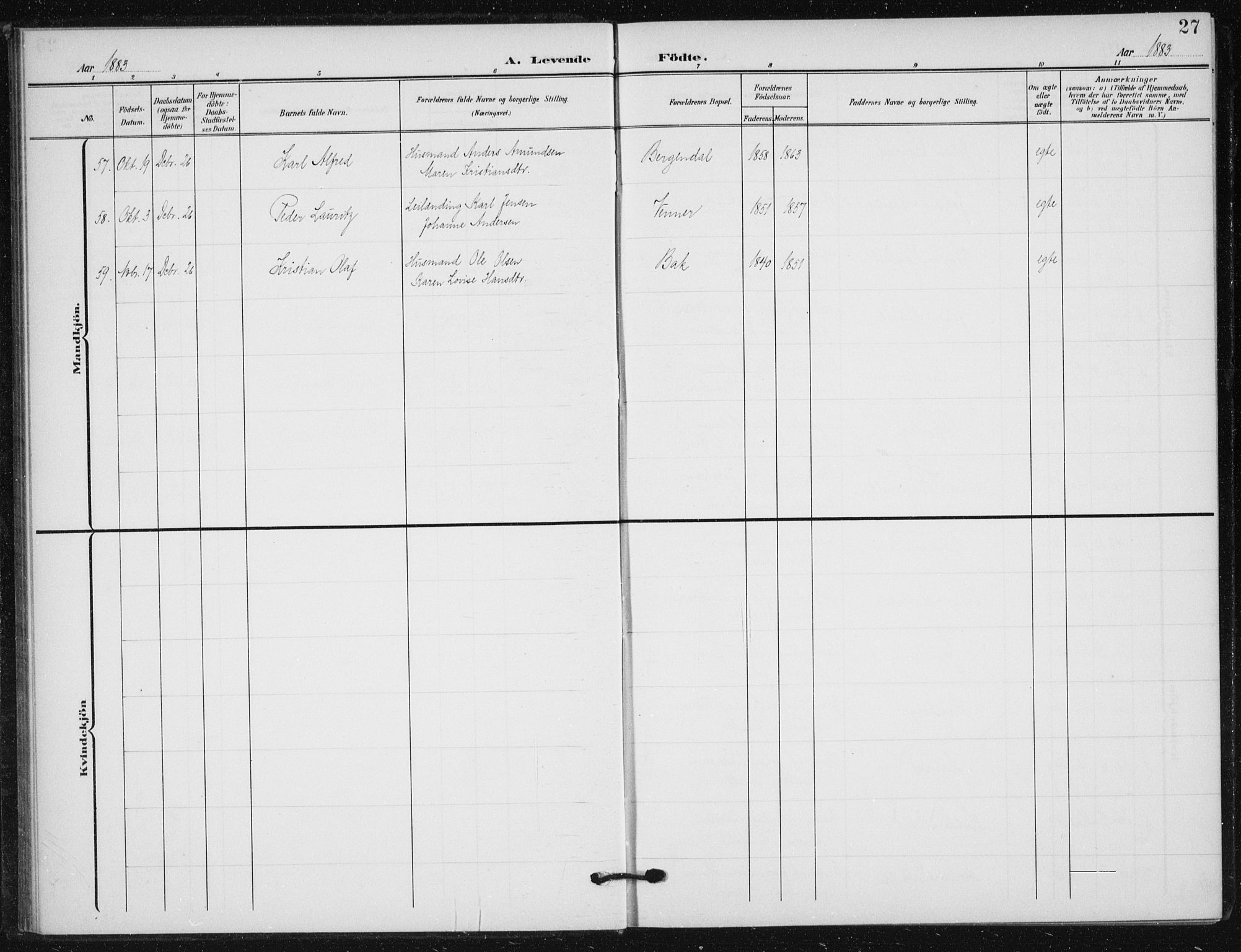 Vestre Aker prestekontor Kirkebøker, AV/SAO-A-10025/F/Fb/L0001: Parish register (official) no. II 1, 1880-1906, p. 27