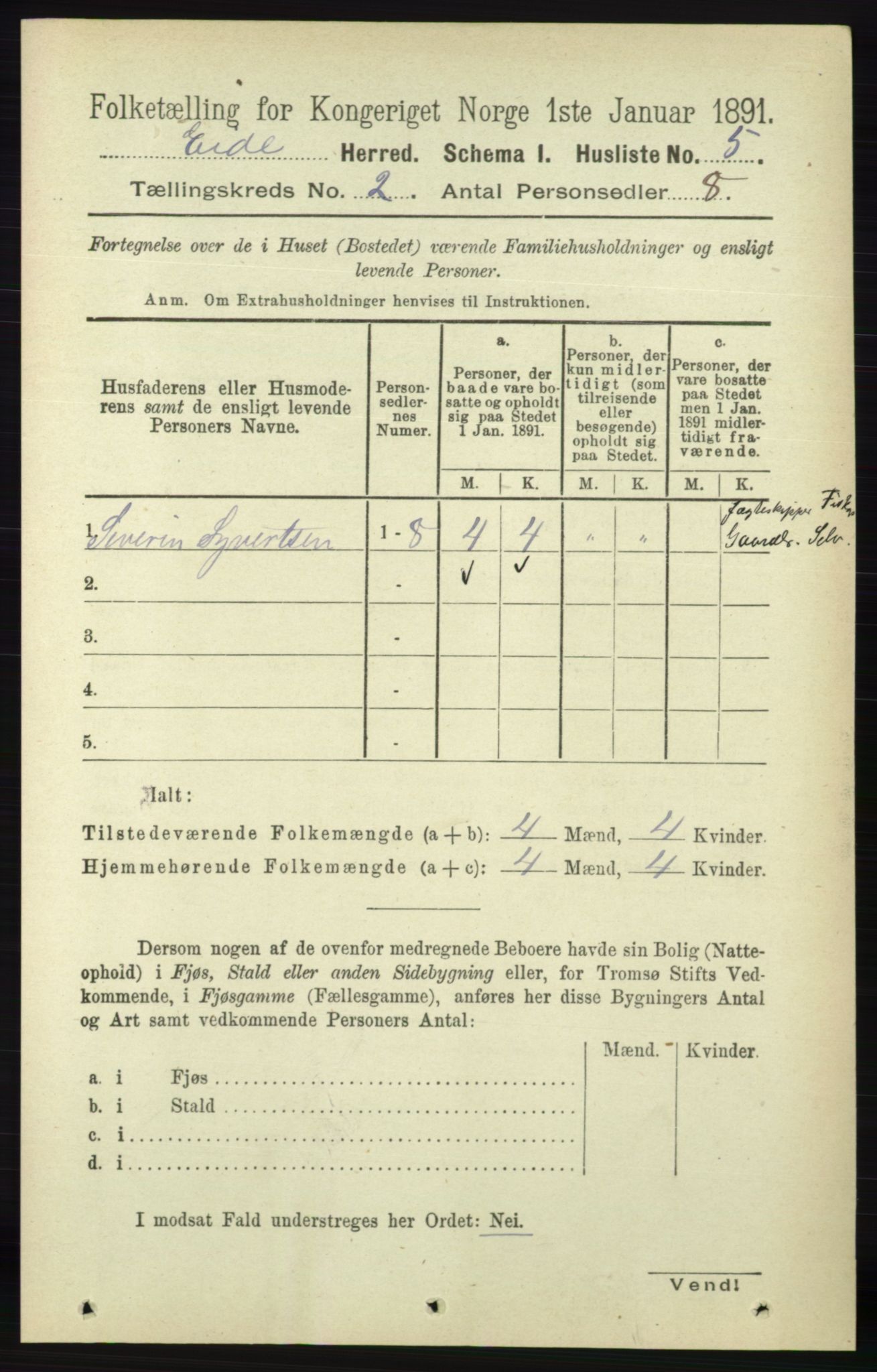 RA, 1891 census for 0925 Eide, 1891, p. 286