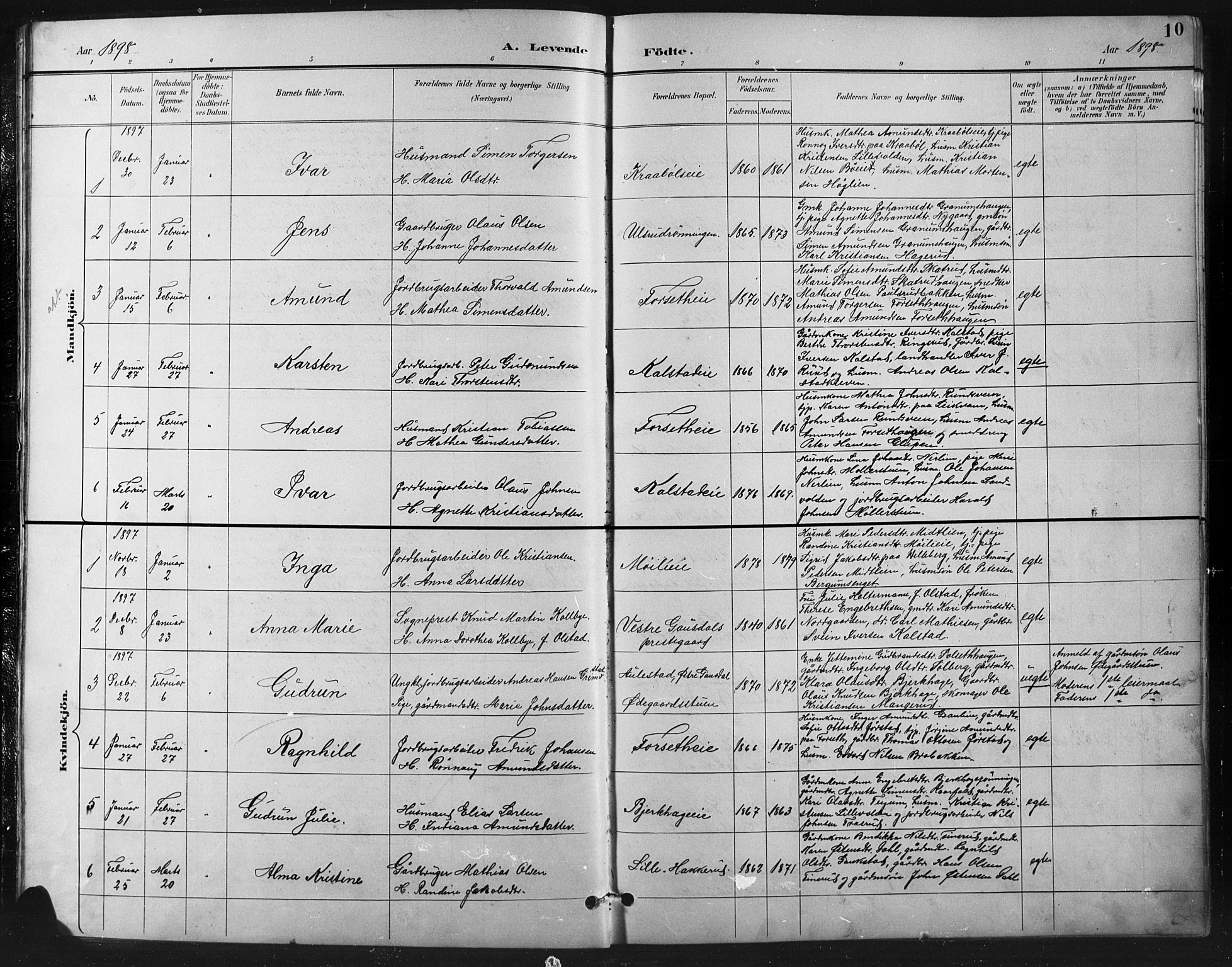 Vestre Gausdal prestekontor, SAH/PREST-094/H/Ha/Hab/L0003: Parish register (copy) no. 3, 1896-1925, p. 10