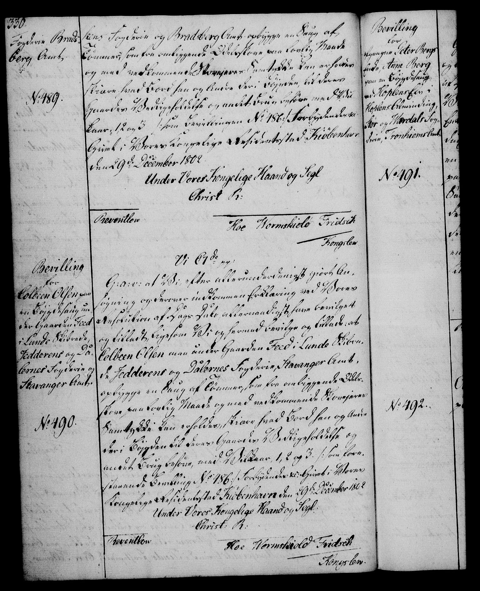 Rentekammeret, Kammerkanselliet, RA/EA-3111/G/Gg/Gga/L0017: Norsk ekspedisjonsprotokoll med register (merket RK 53.17), 1801-1803, p. 330
