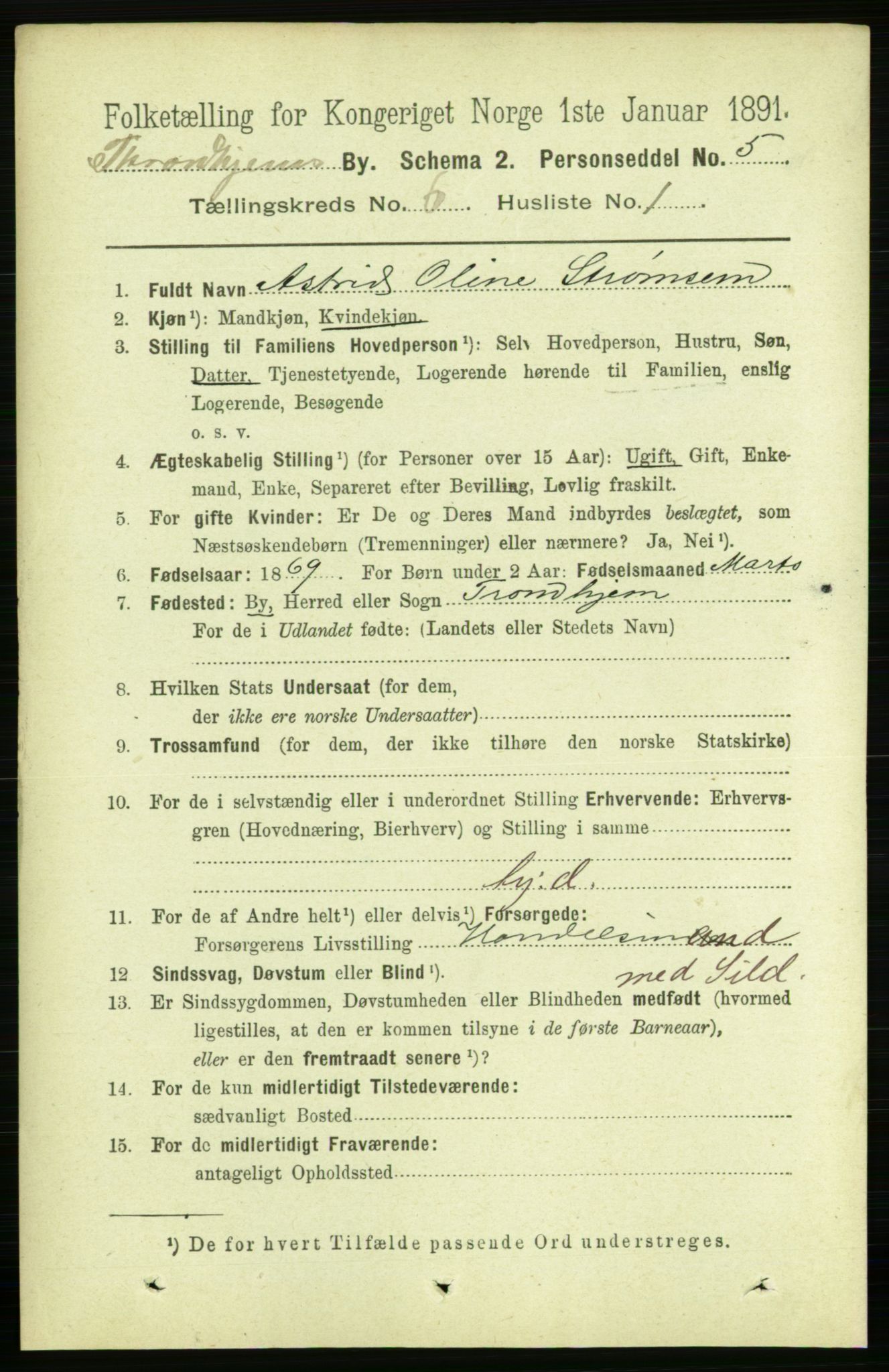 RA, 1891 census for 1601 Trondheim, 1891, p. 5332